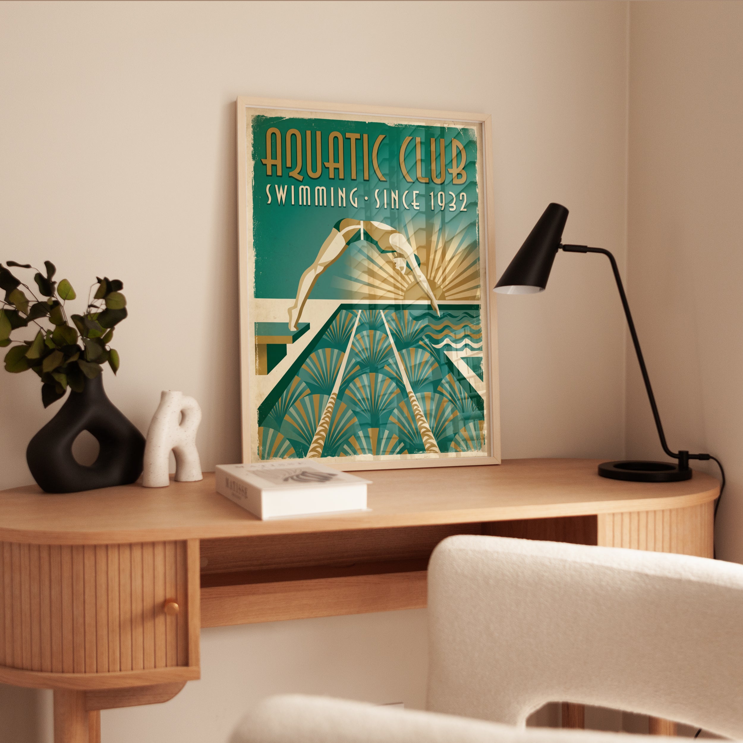 Aquatic Club Art Deco Poster: Vintage Swimming Pool Print - interior