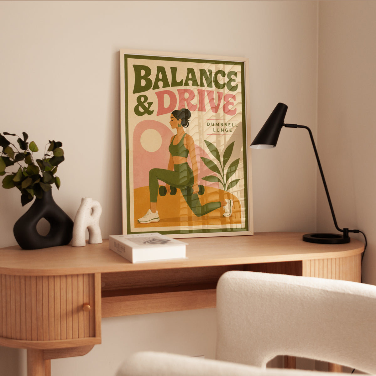 Balance And Drive Fitness Poster: Retro Exercise Wall Art - interior