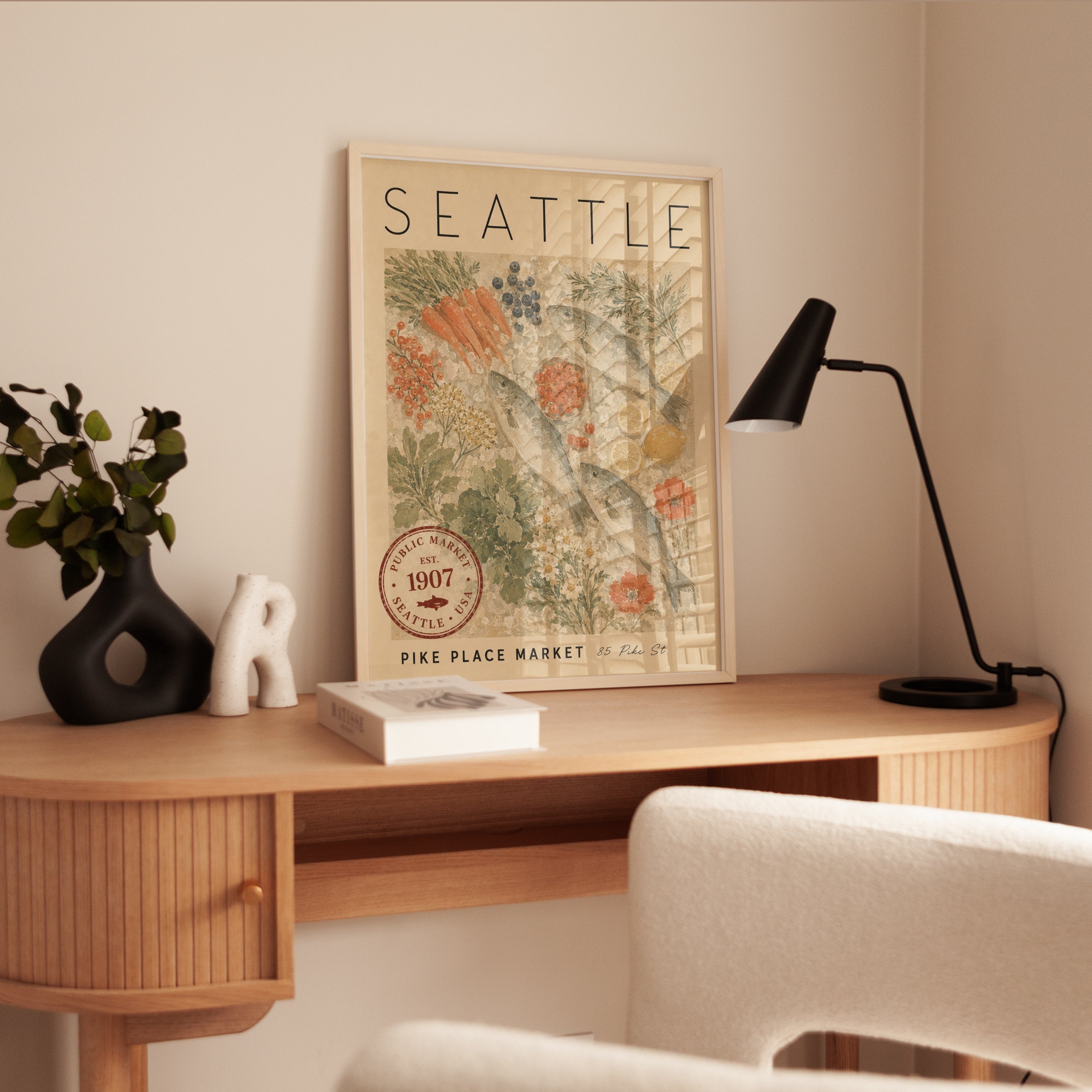 Seattle Travel Poster – Pike Place Market Print - interior
