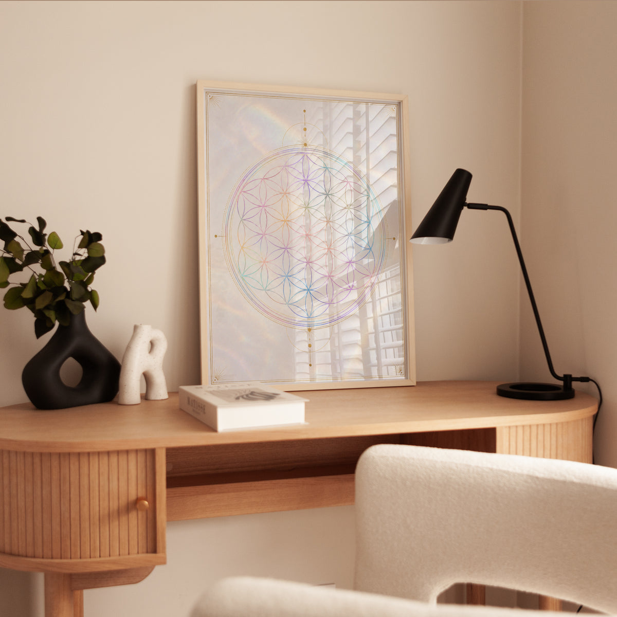 A framed art print on a wall at home