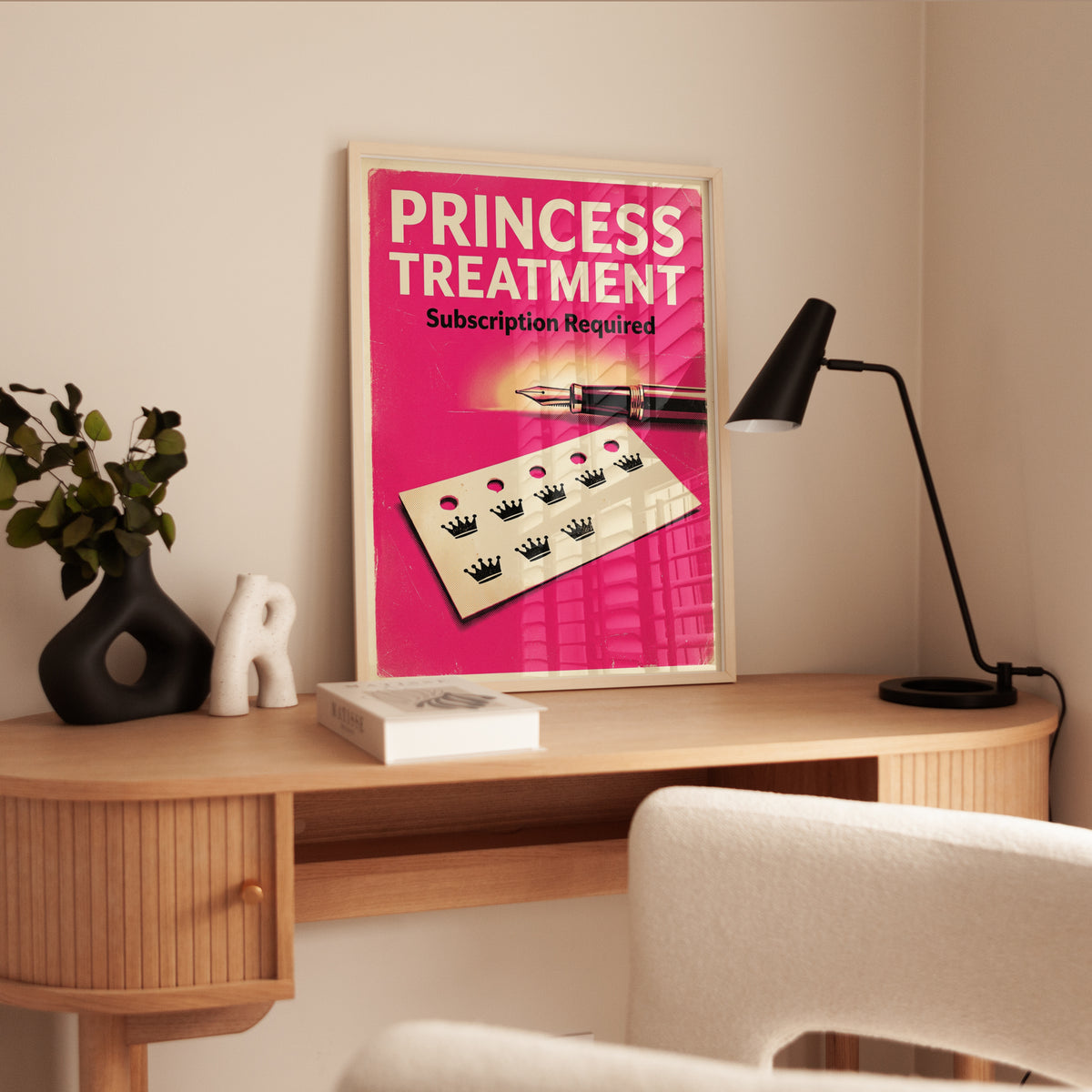 Princess Treatment Retro Poster: Pink Pop Art Typography Print - interior