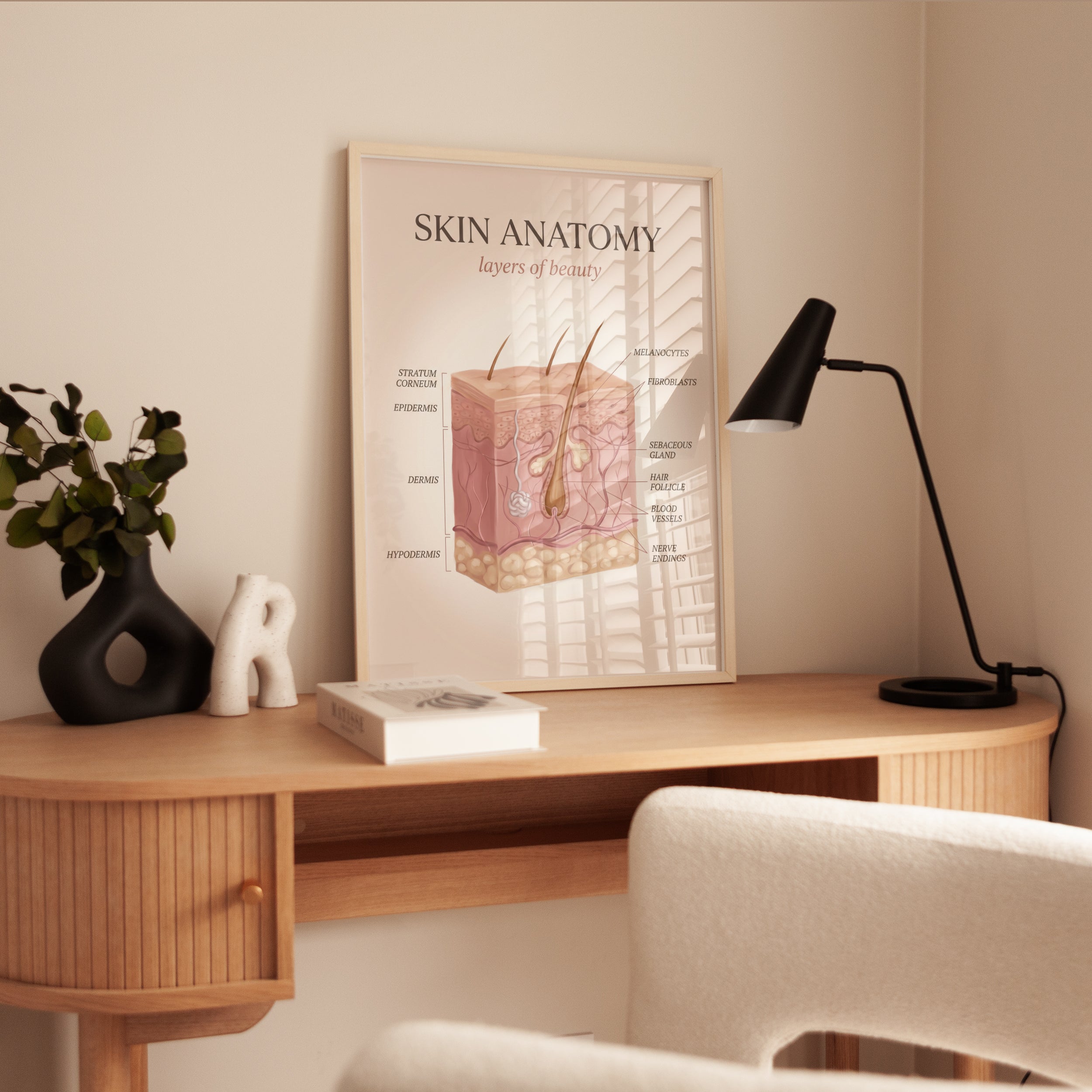 Skin Anatomy Print: Detailed Layers Illustration in Soft Pink - interior