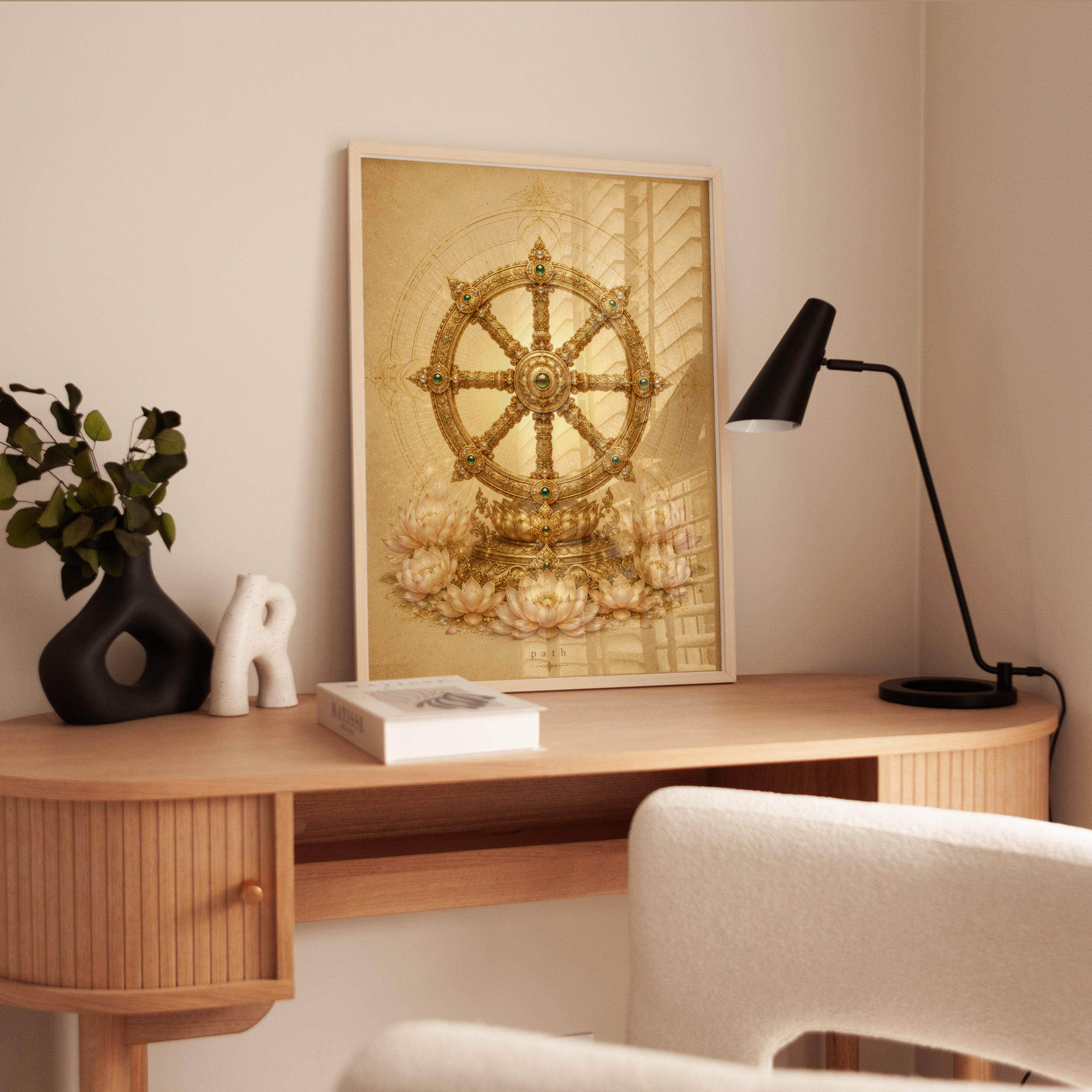 Dharma Wheel Wall Art – Buddhist Decor - interior