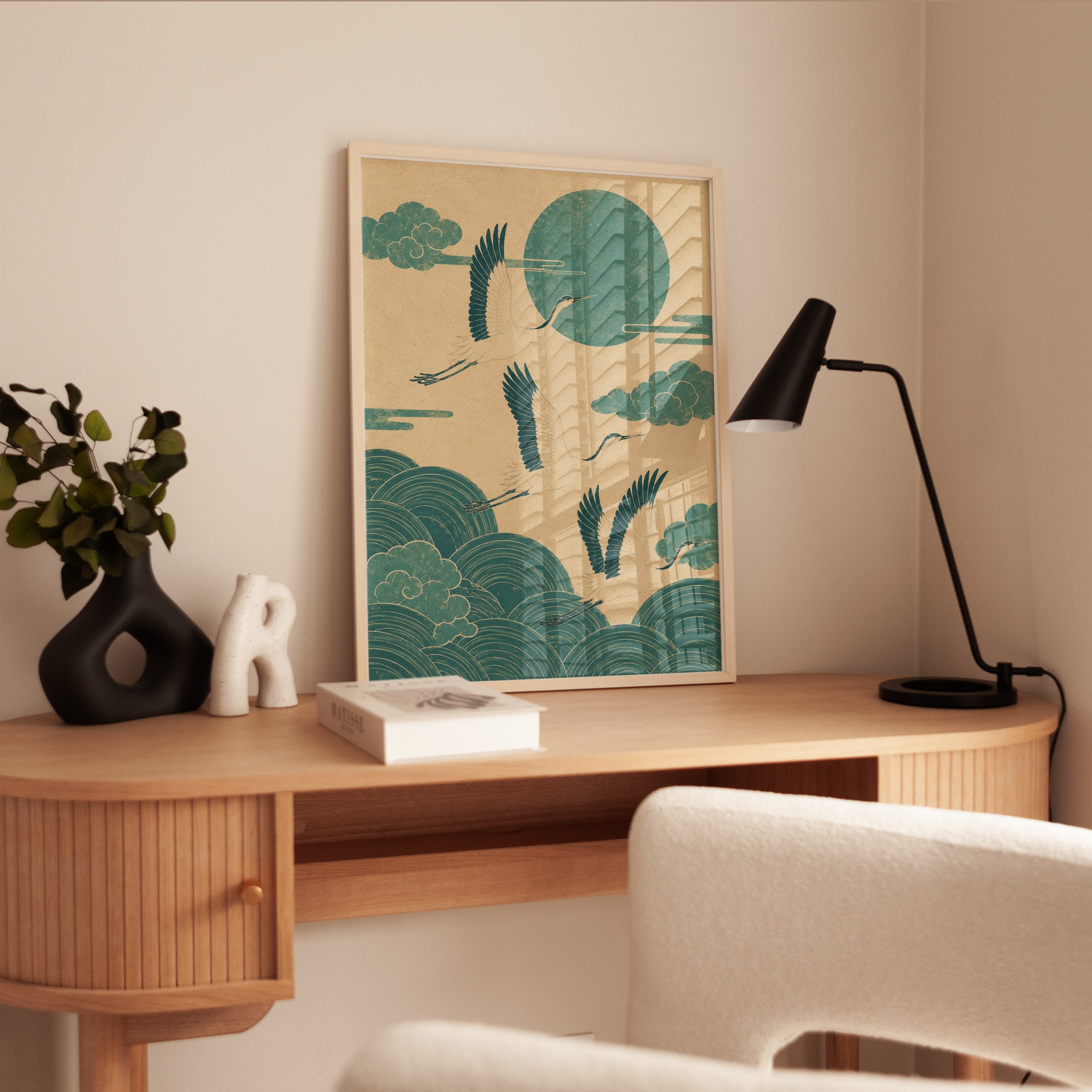 Japanese Crane Art Print – Teal and Gold - interior