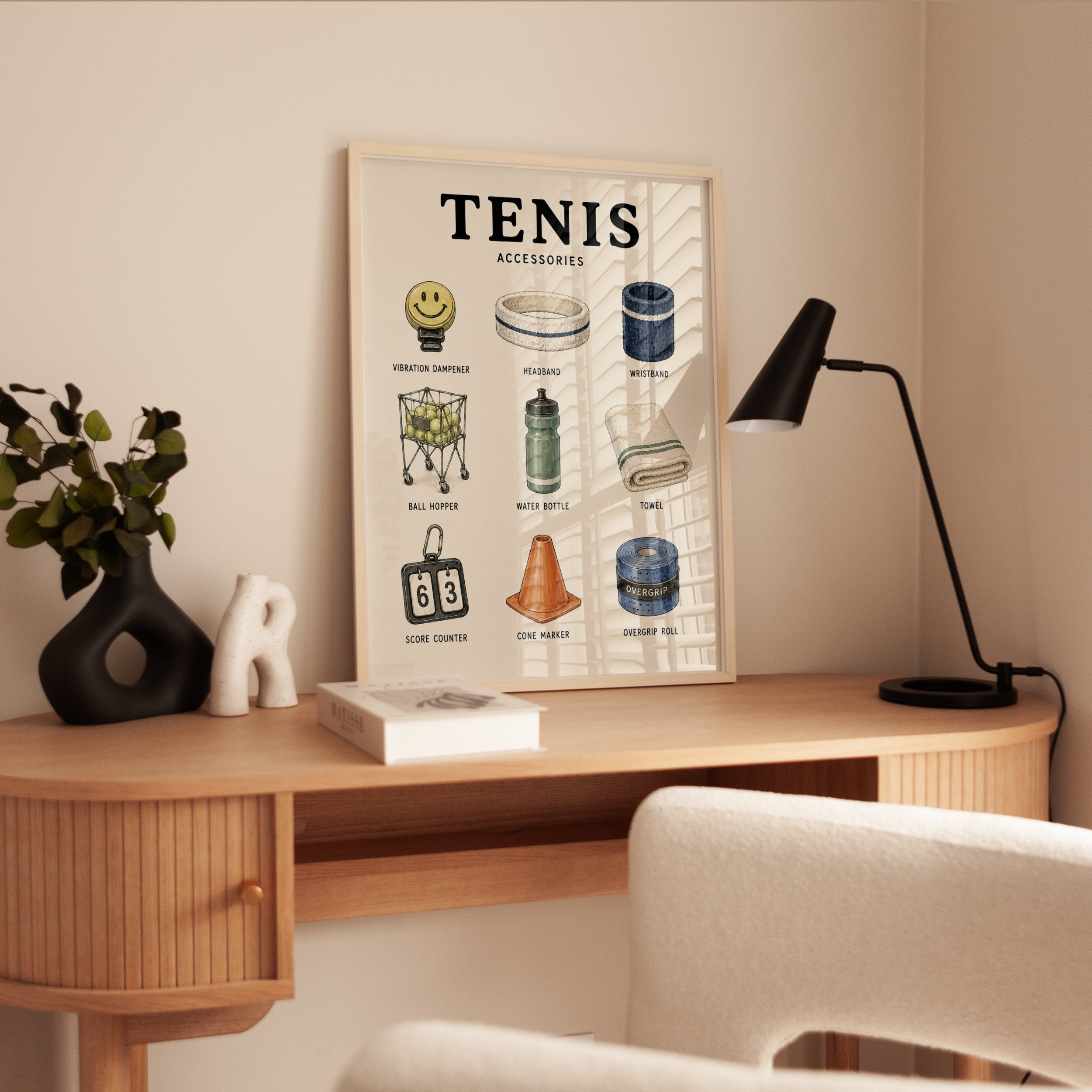 Tennis Accessories Print — Vintage Sports Illustration - interior