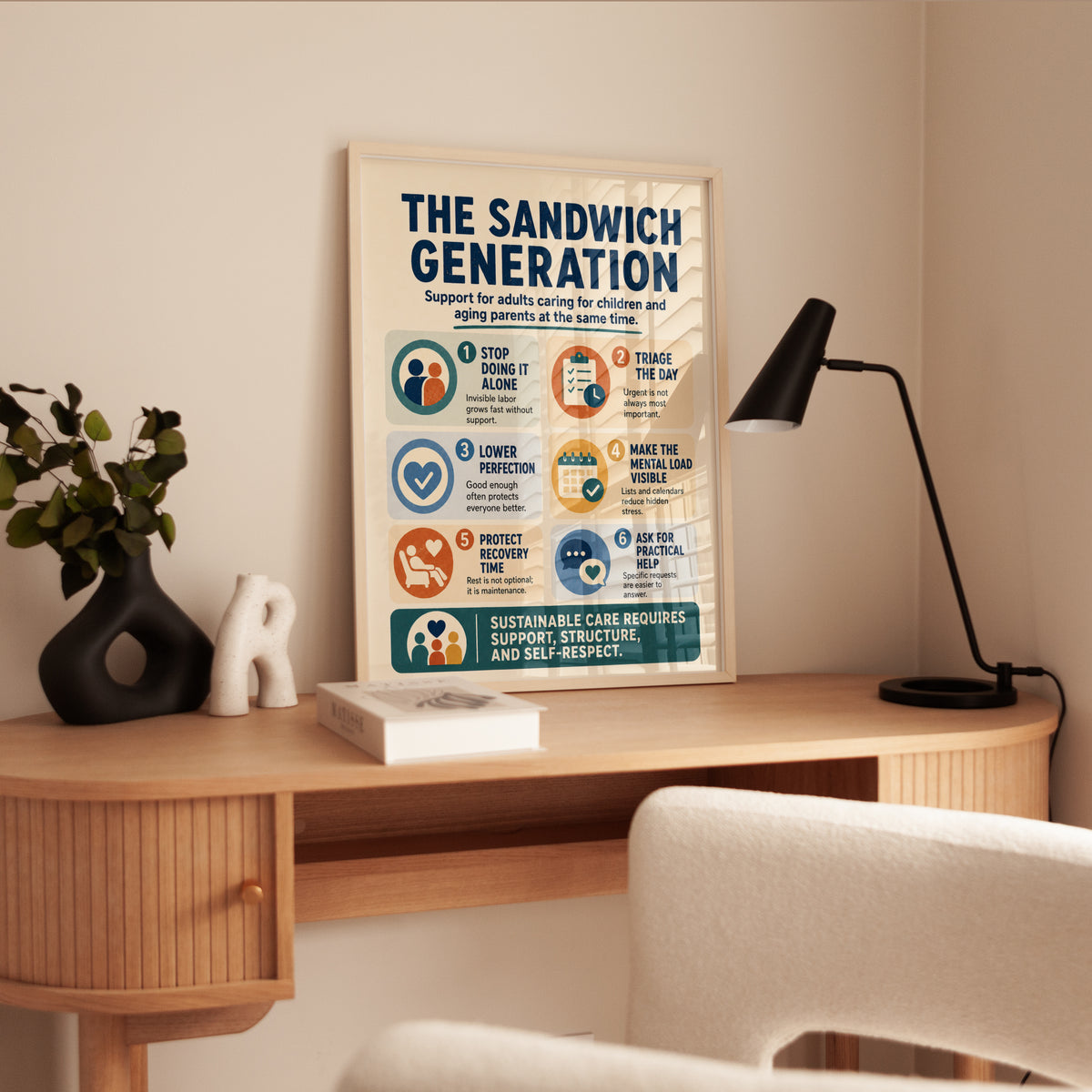Sandwich Generation Care Guide Poster: Retro Educational Print - interior