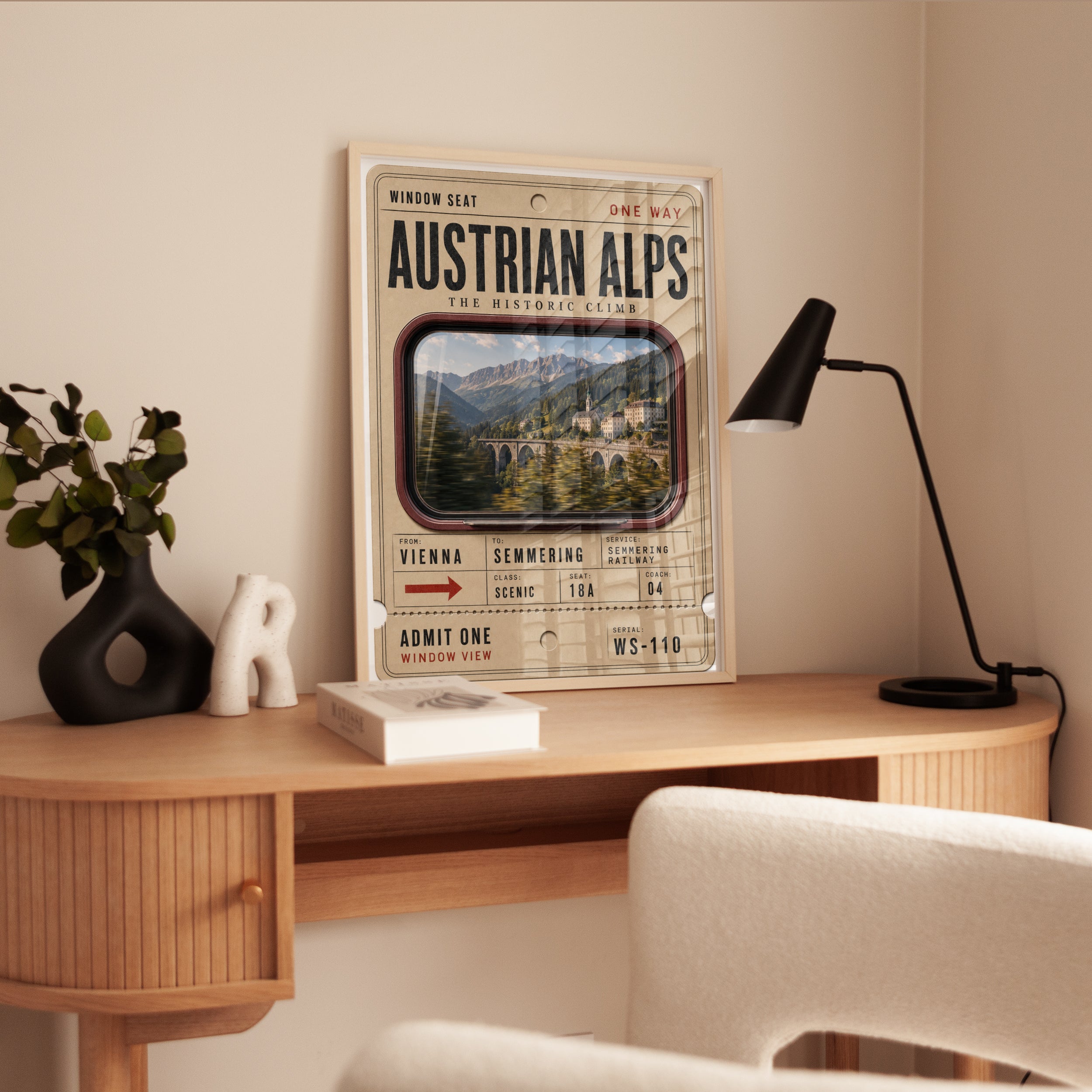 Vintage Train Ticket Poster – Austrian Alps Print - interior