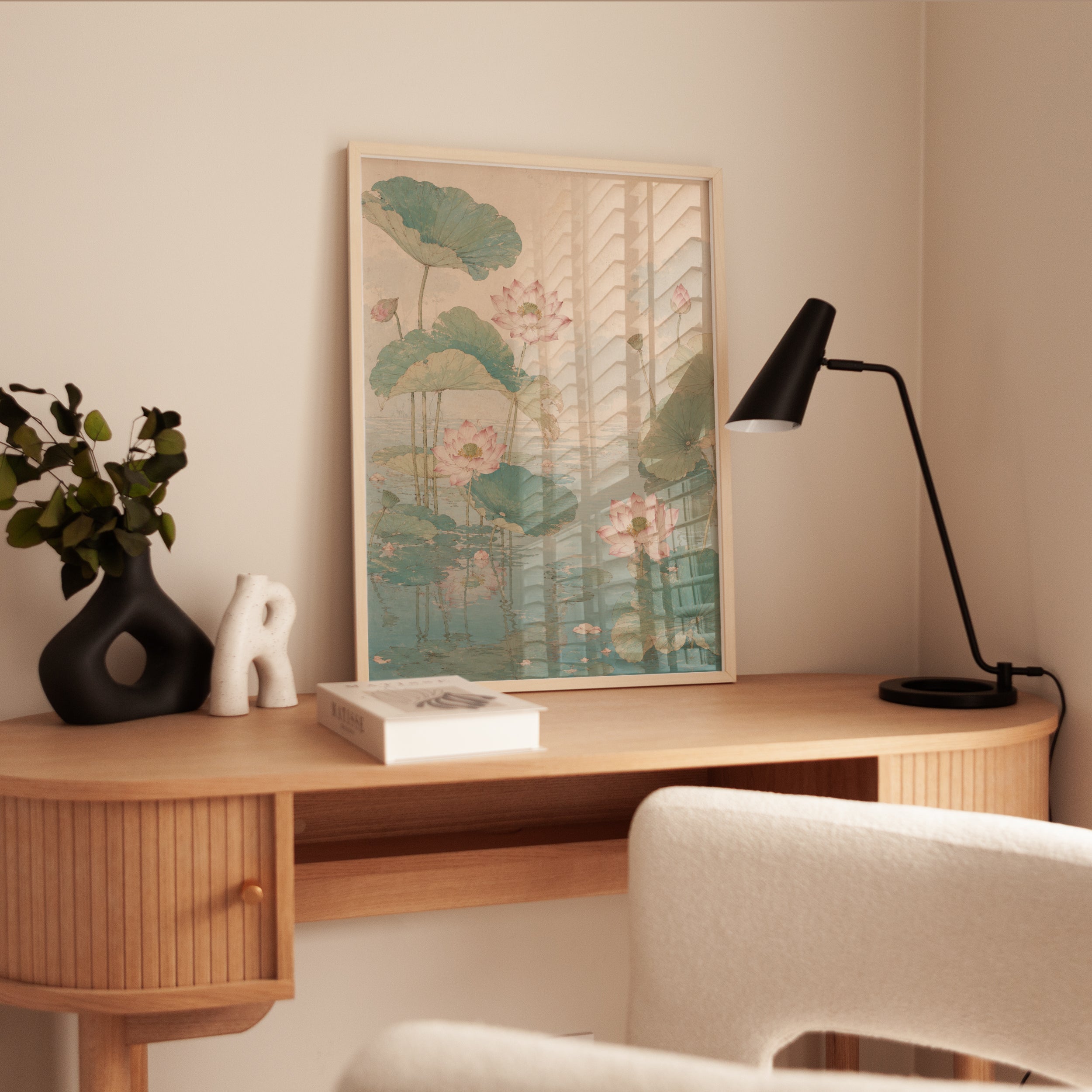 Lotus Flowers and Lily Pads Art Print: Asian Watercolor Style - interior