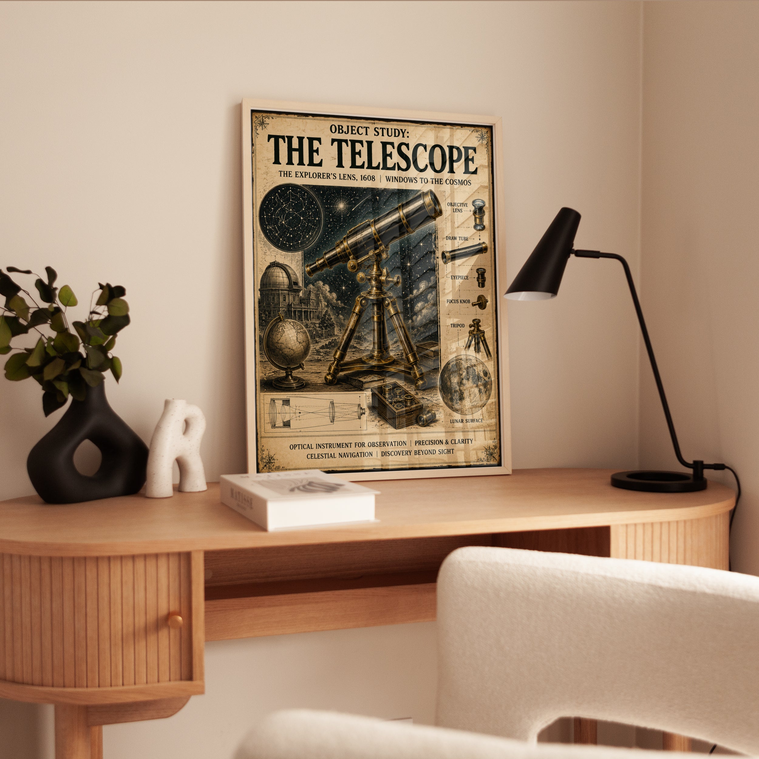 Vintage Telescope Diagram Poster: Scientific Illustration Art - interior