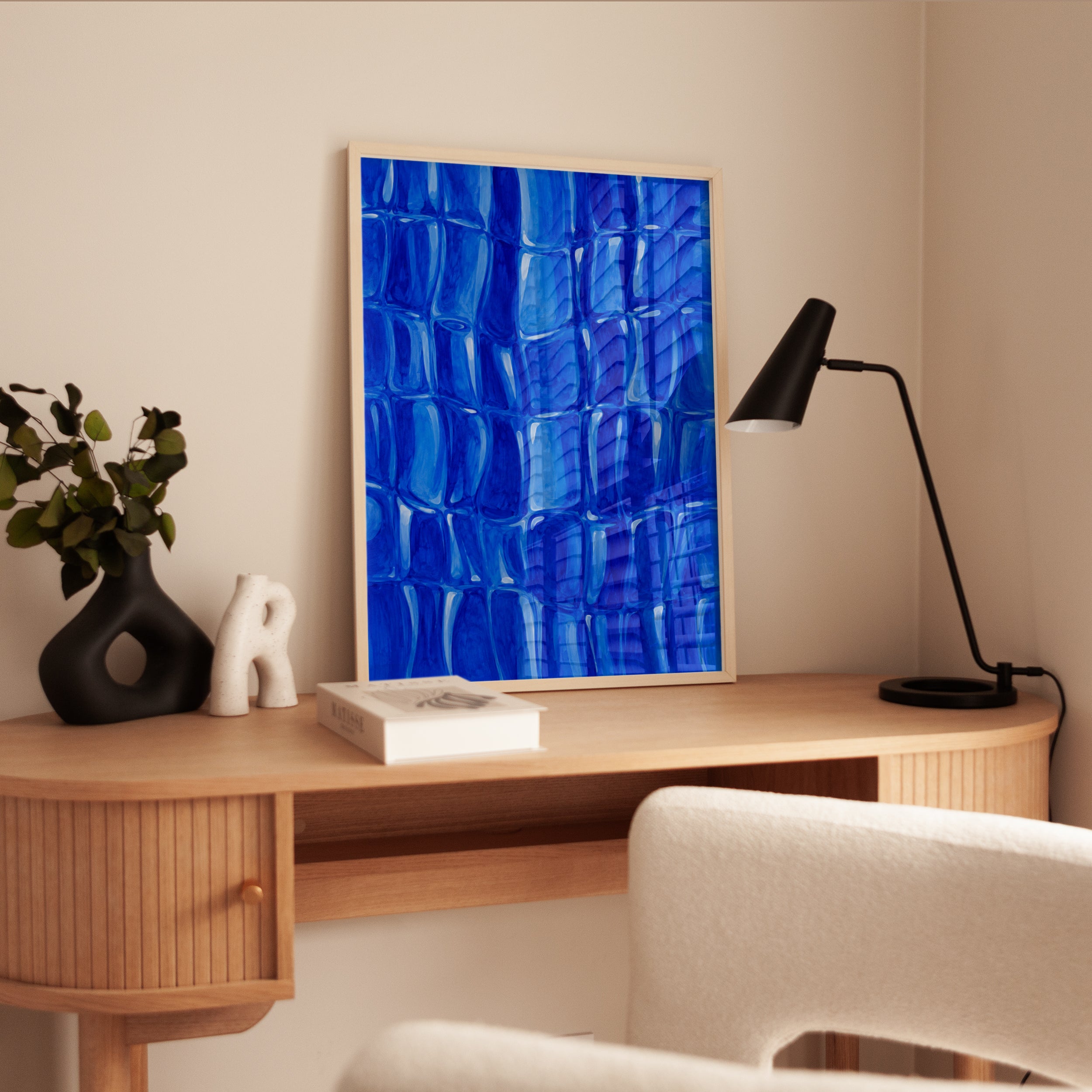 Abstract Blue Tile Art – Geometric Cobalt Print - interior