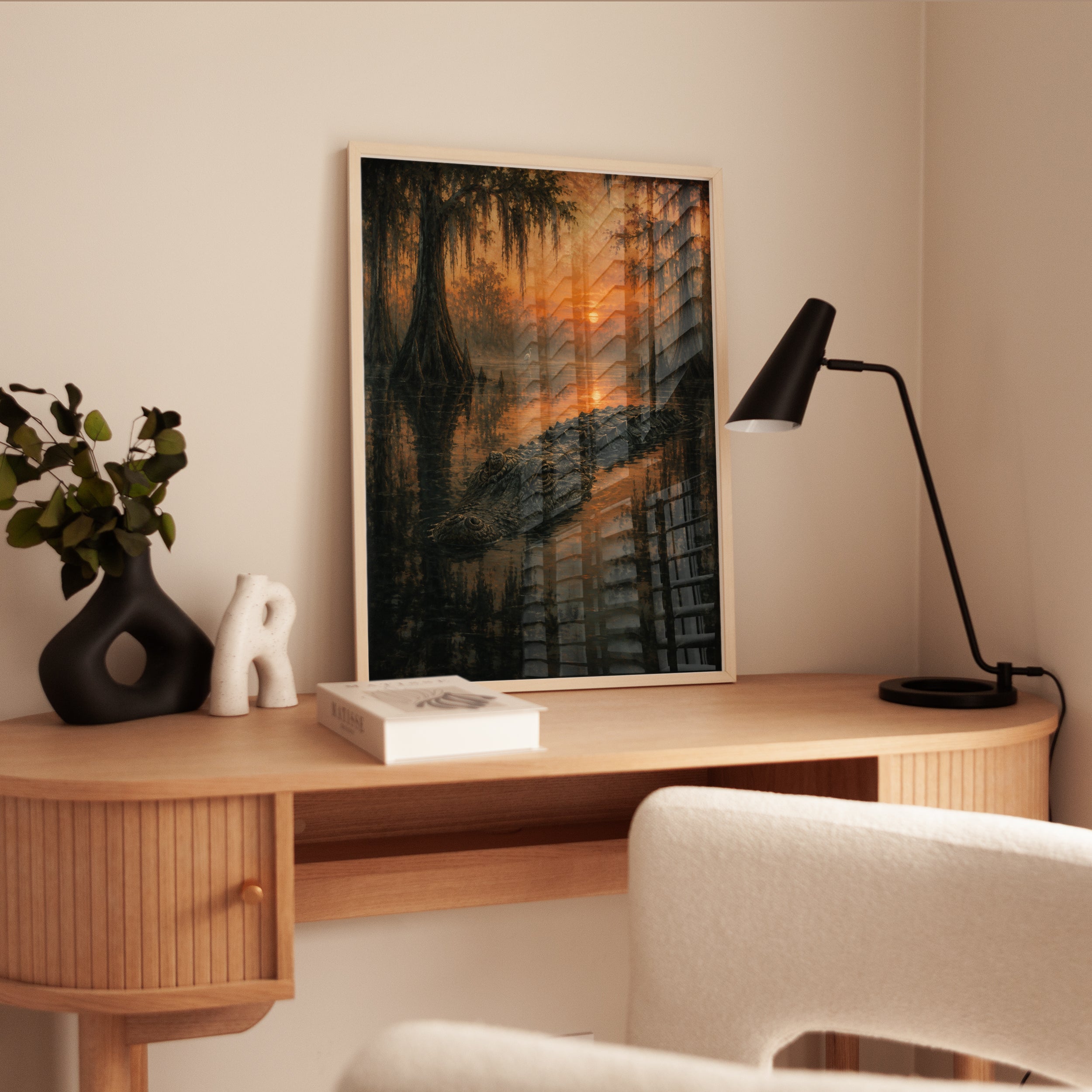 Swamp Sunset Wall Art – Cypress Tree Print - interior