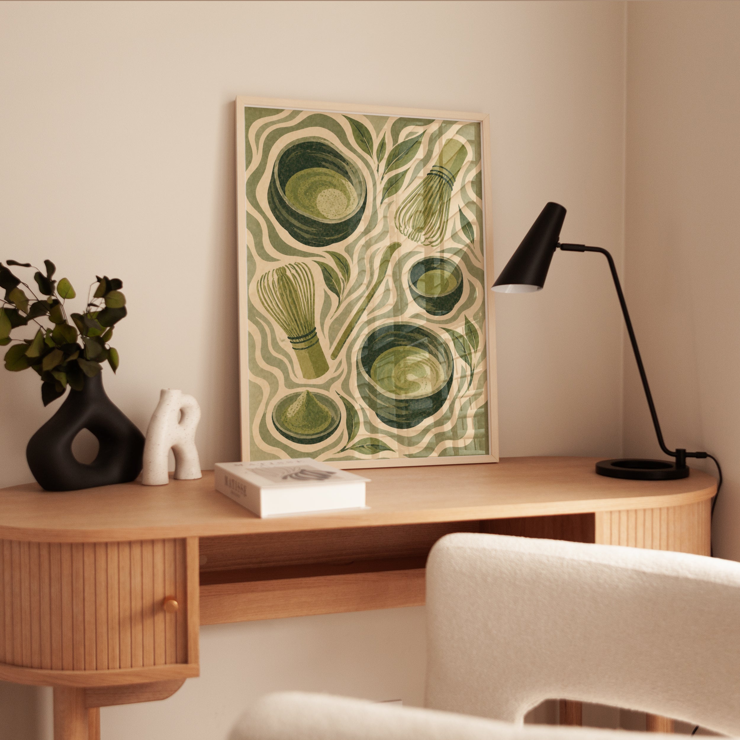Matcha Tea Ceremony Art Print: Art Nouveau Green Kitchen Decor - interior