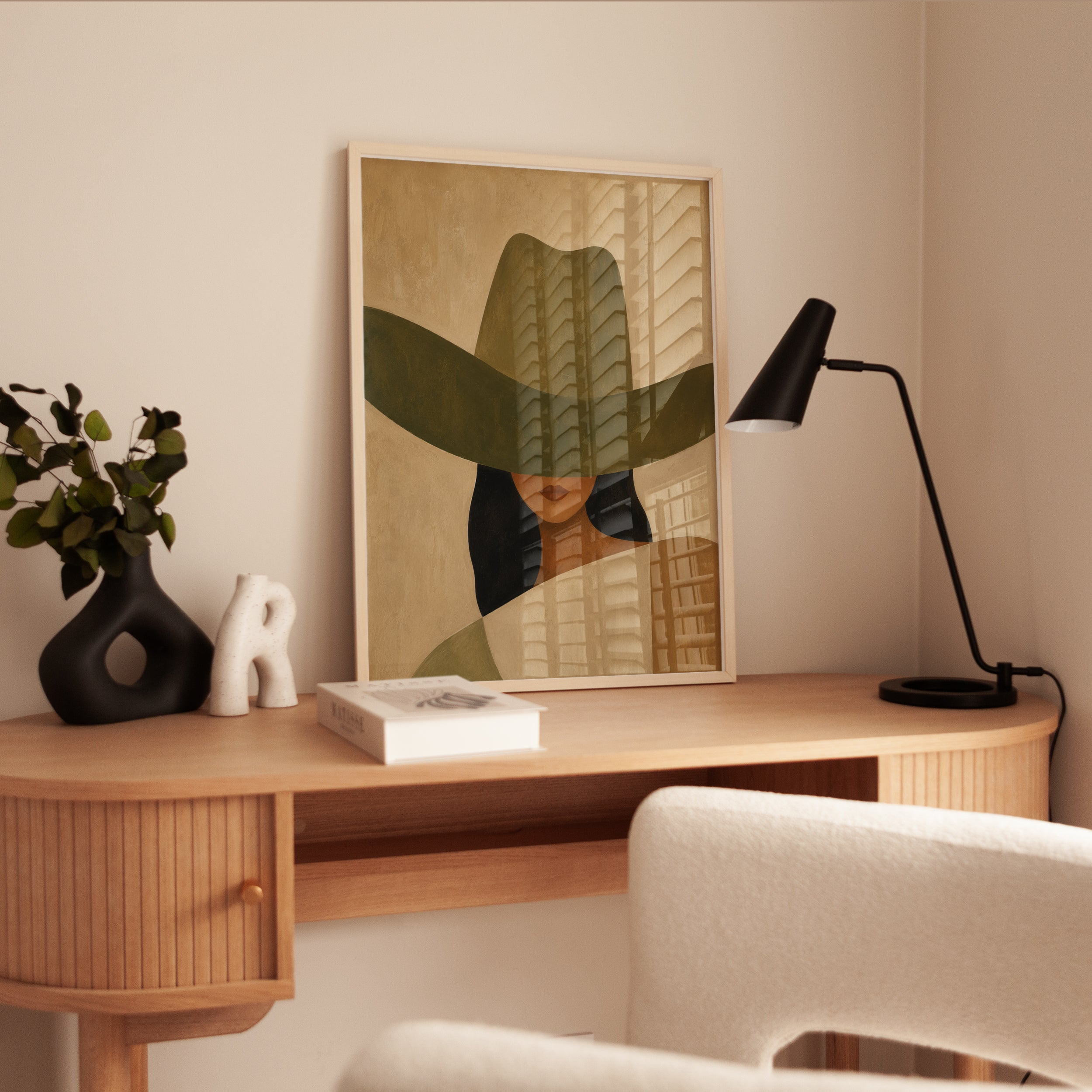 Woman in Hat Wall Art – Minimalist Portrait Print - interior