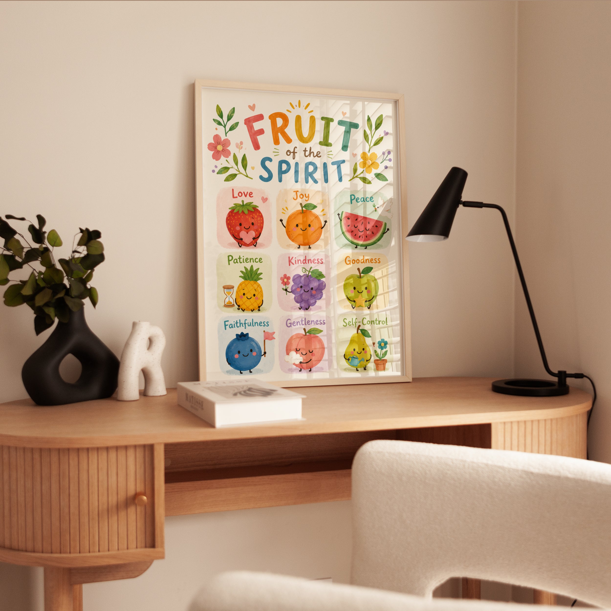 Fruit of the Spirit Wall Art: Kawaii Character Illustration - interior