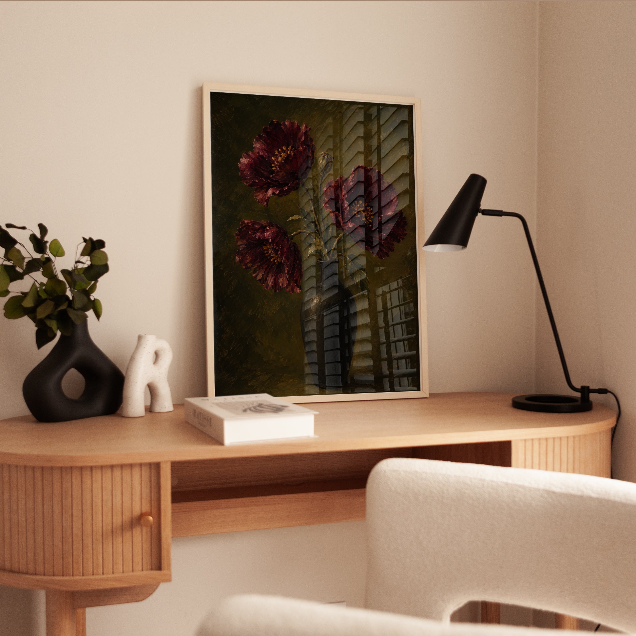 Dark Floral Wall Art – Vintage Botanical Print - interior