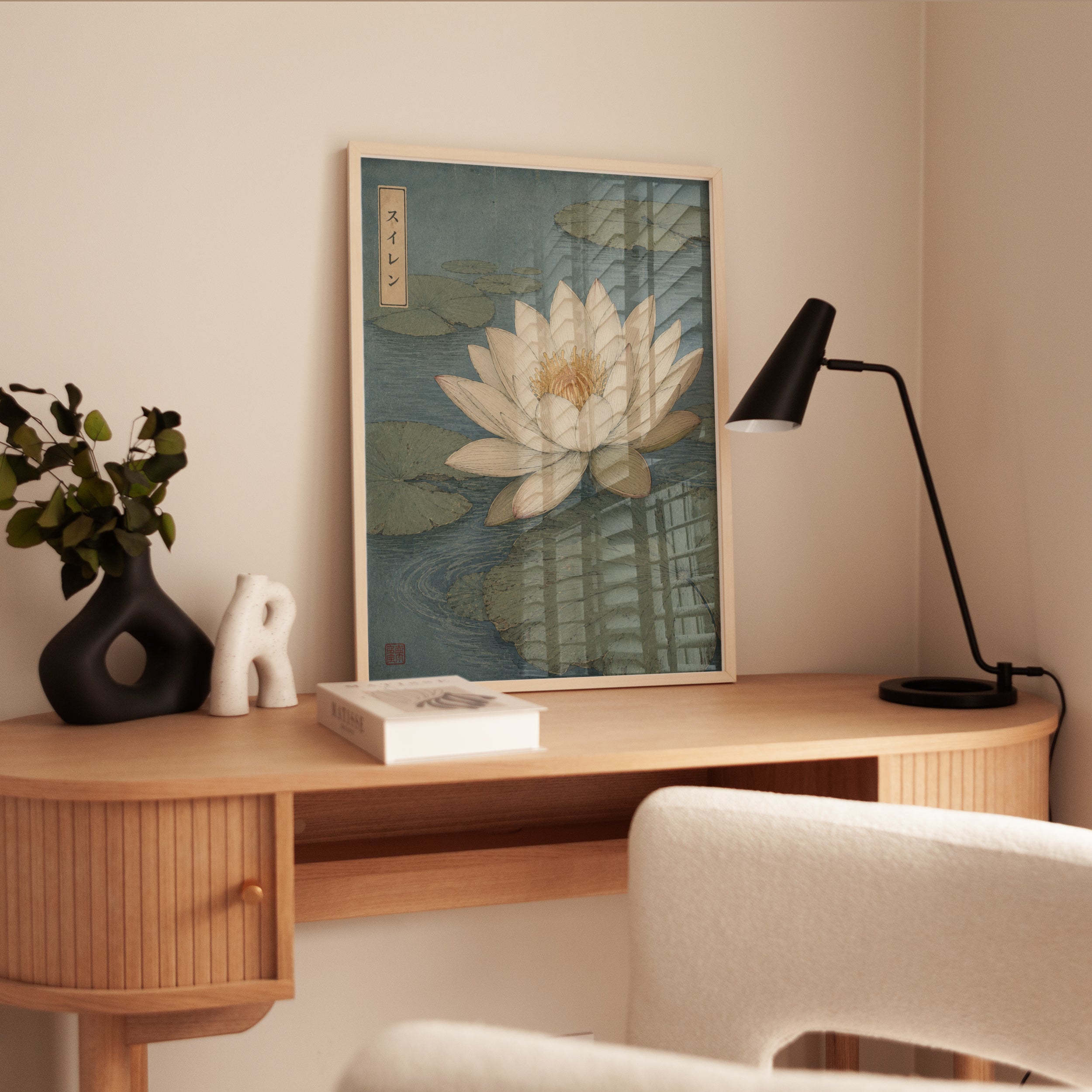 Japanese Lotus Print — Vintage Botanical Woodblock Style - interior