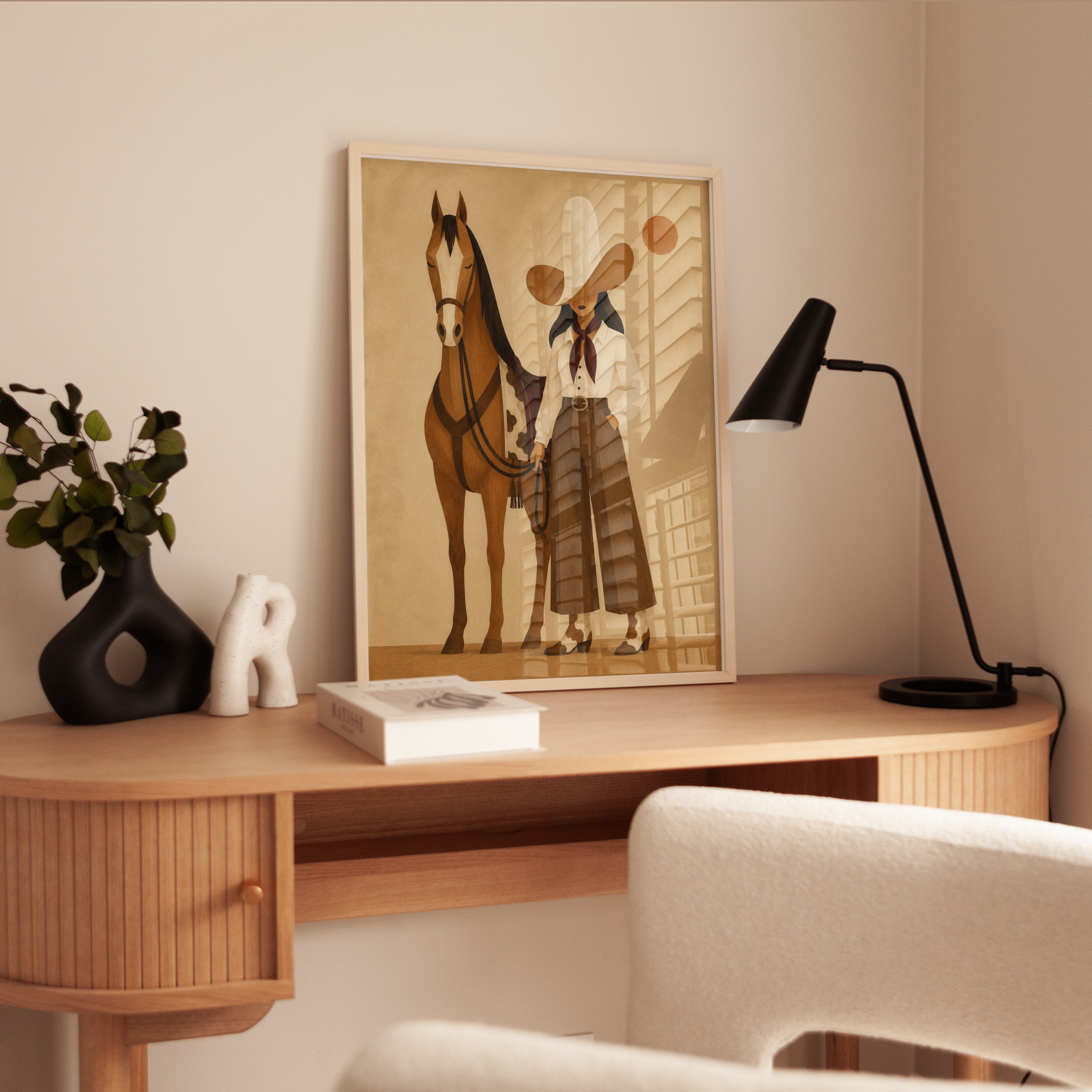 Vintage Cowgirl and Horse Art Print: Geometric Western Design - interior