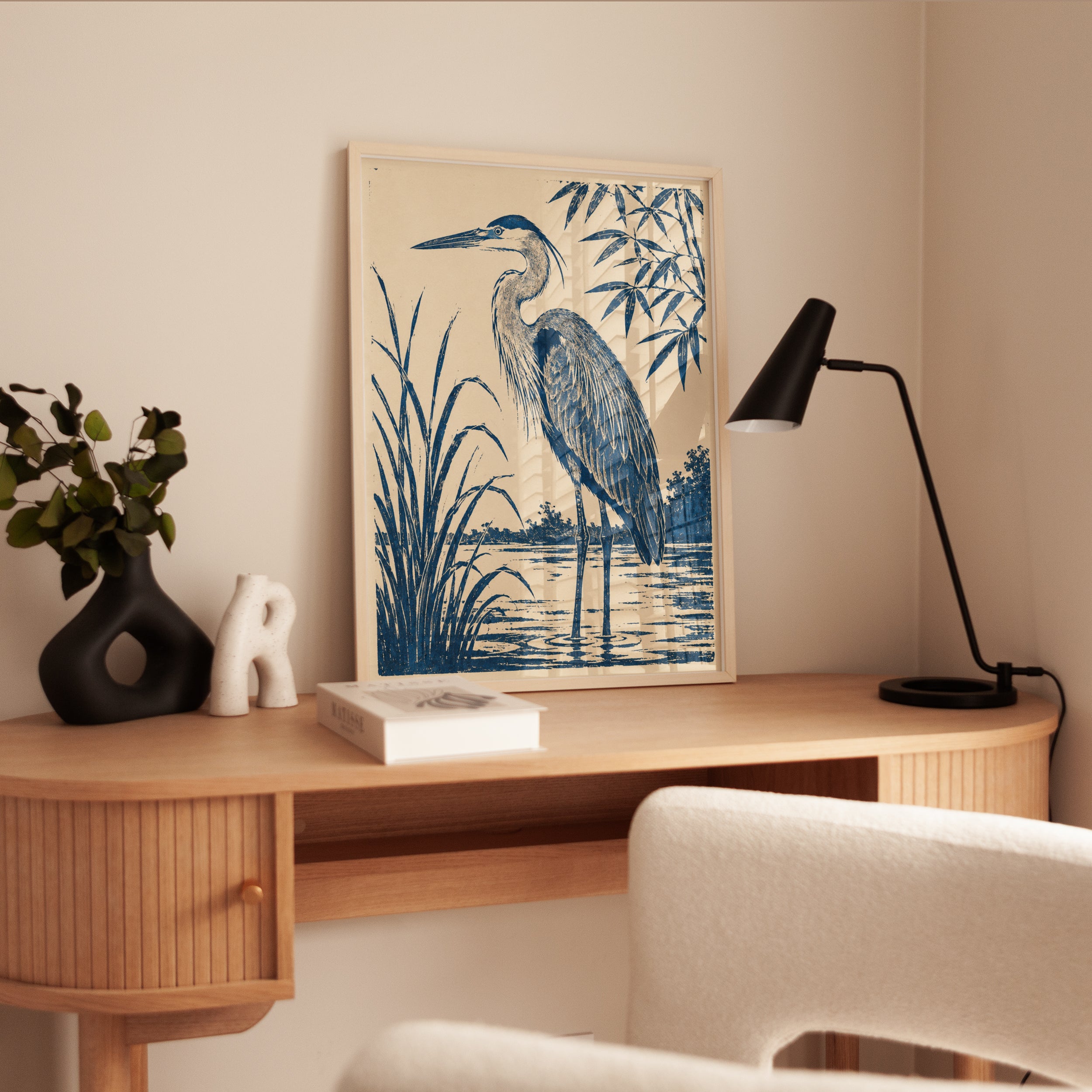 Heron Wall Art – Vintage Bird Print - interior