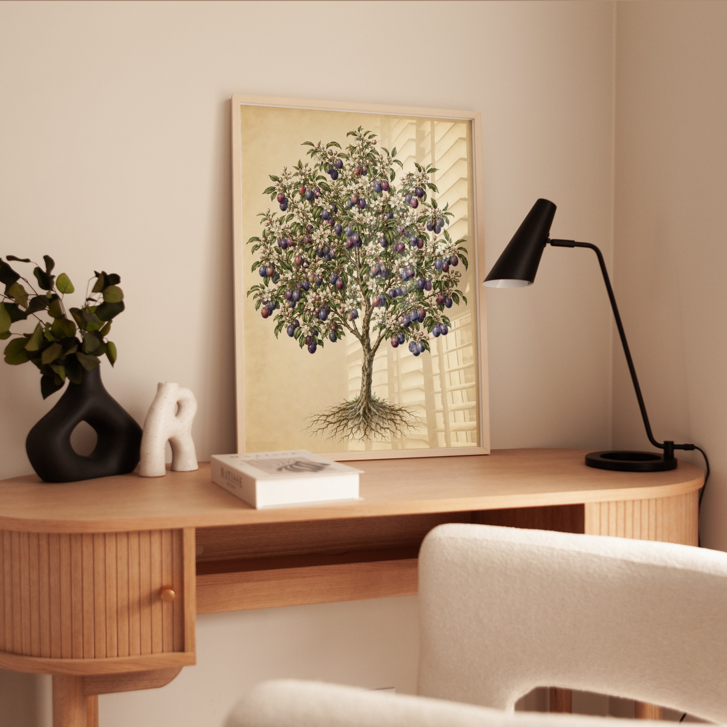 Plum Tree Botanical Print: Vintage Fruit Illustration Wall Art - interior