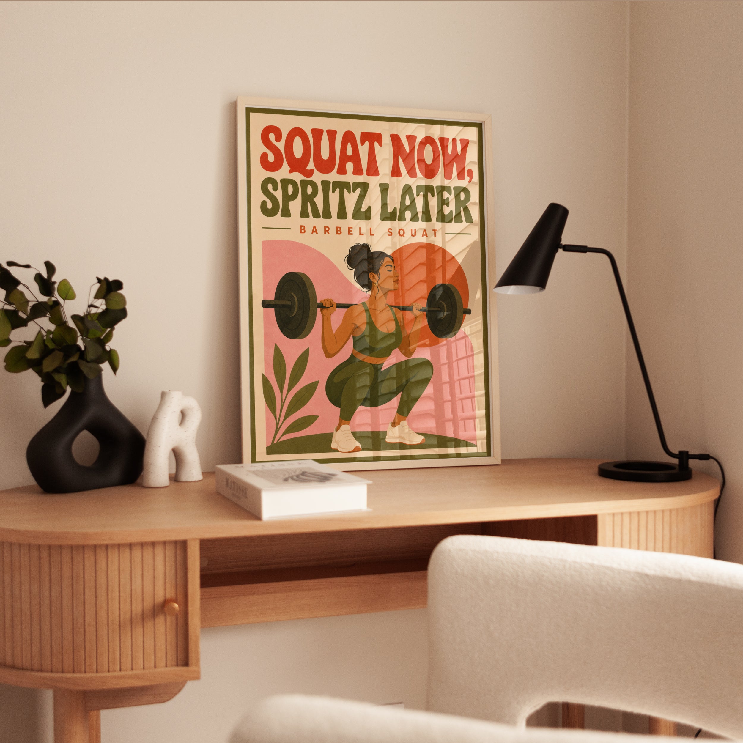 Squat Now Spritz Later: Retro Fitness Motivation Poster - interior