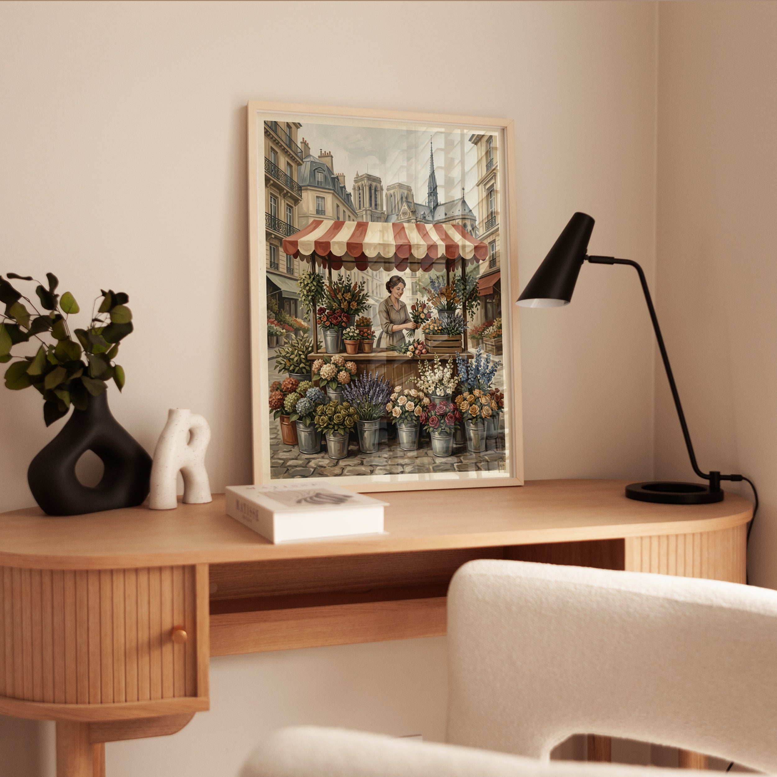 Parisian Flower Market Poster: Vintage French Street Scene Art - interior