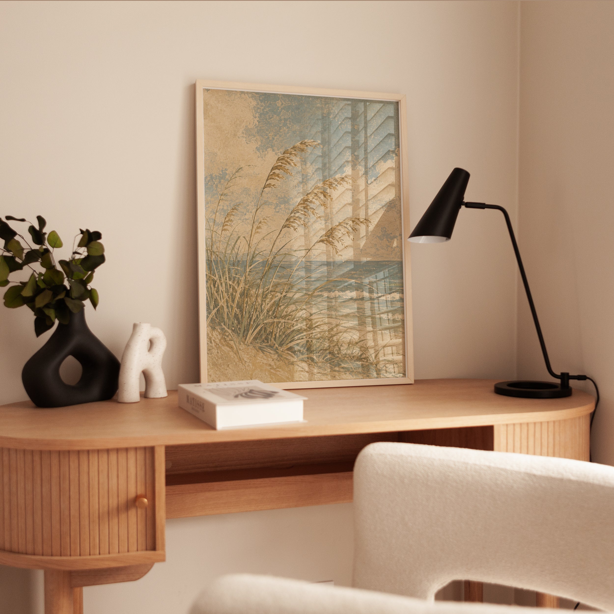 Coastal Grass Wall Art – Vintage Beach Print - interior