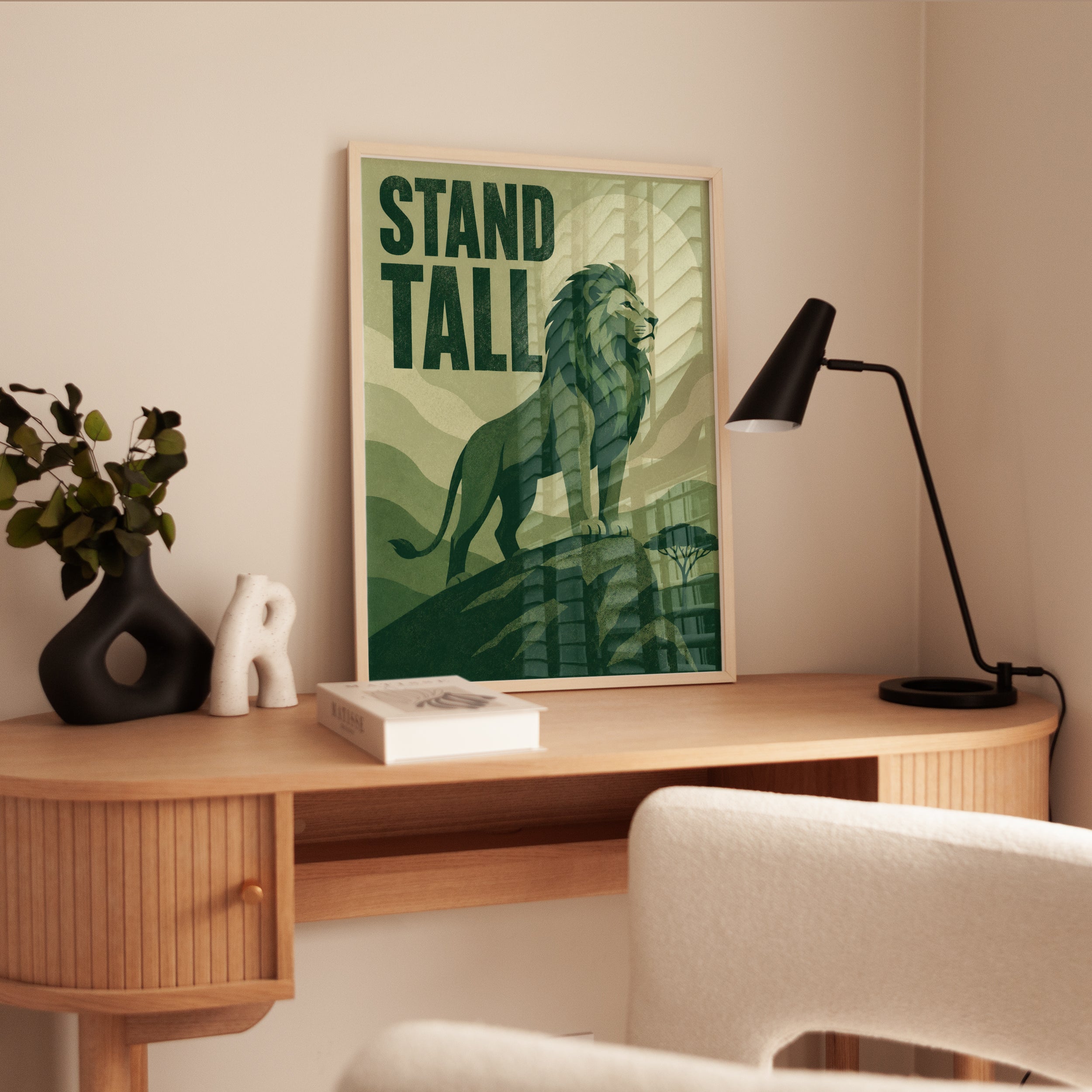 Stand Tall Lion Poster: Vintage Motivational Art Print - interior