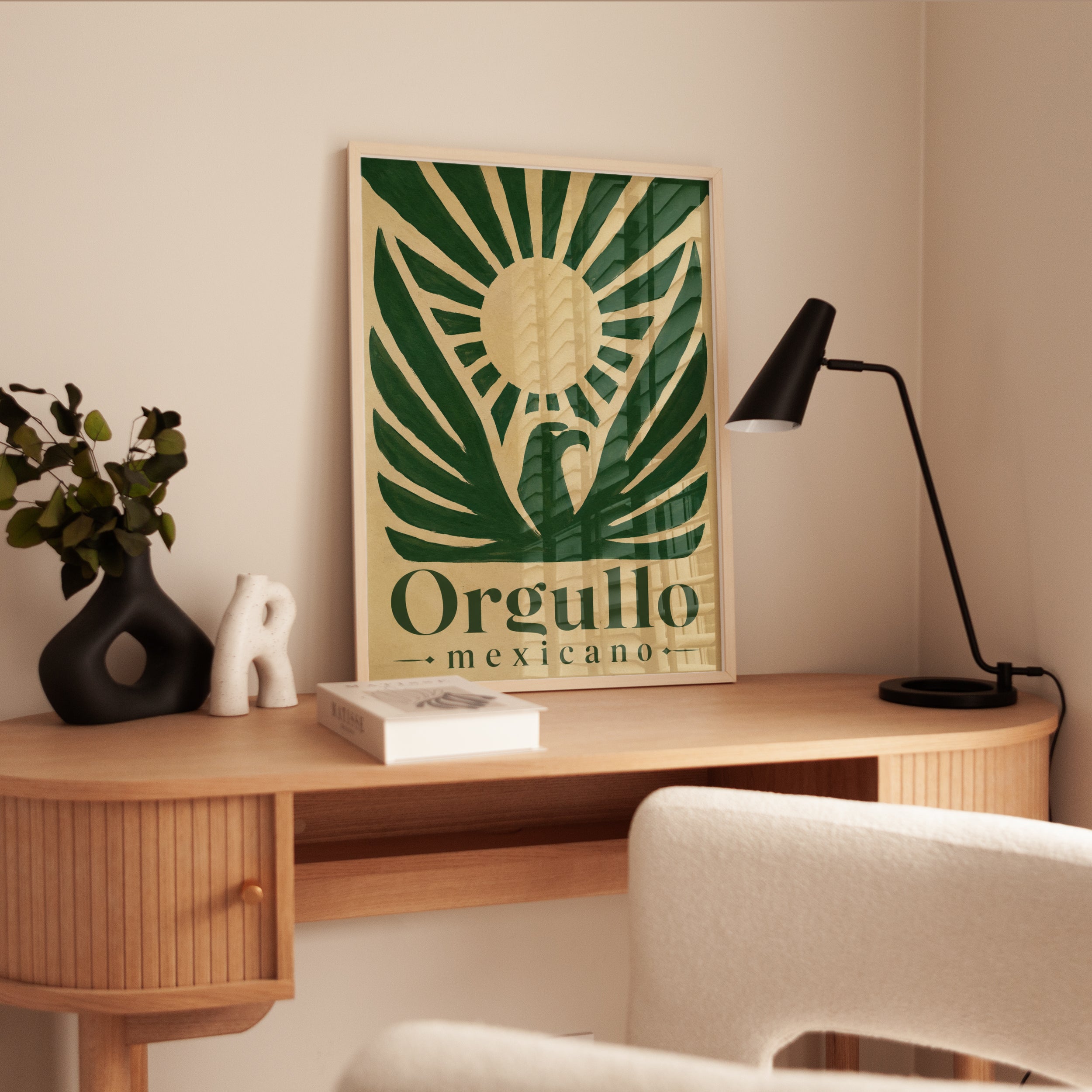 Mexican Eagle Art Print: Vintage Green Sunburst Propaganda Poster - interior