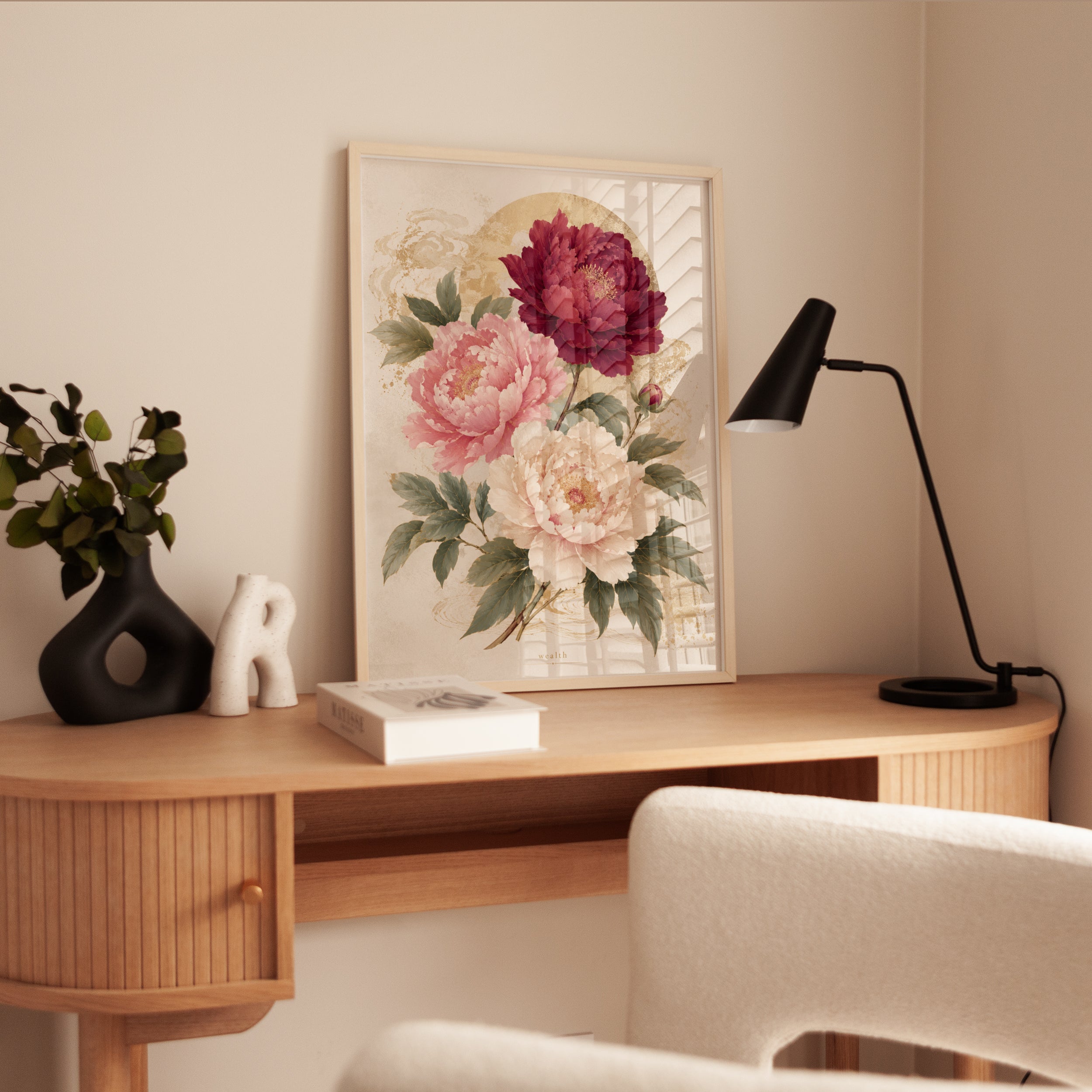 Peony Wall Art – Vintage Floral Print - interior