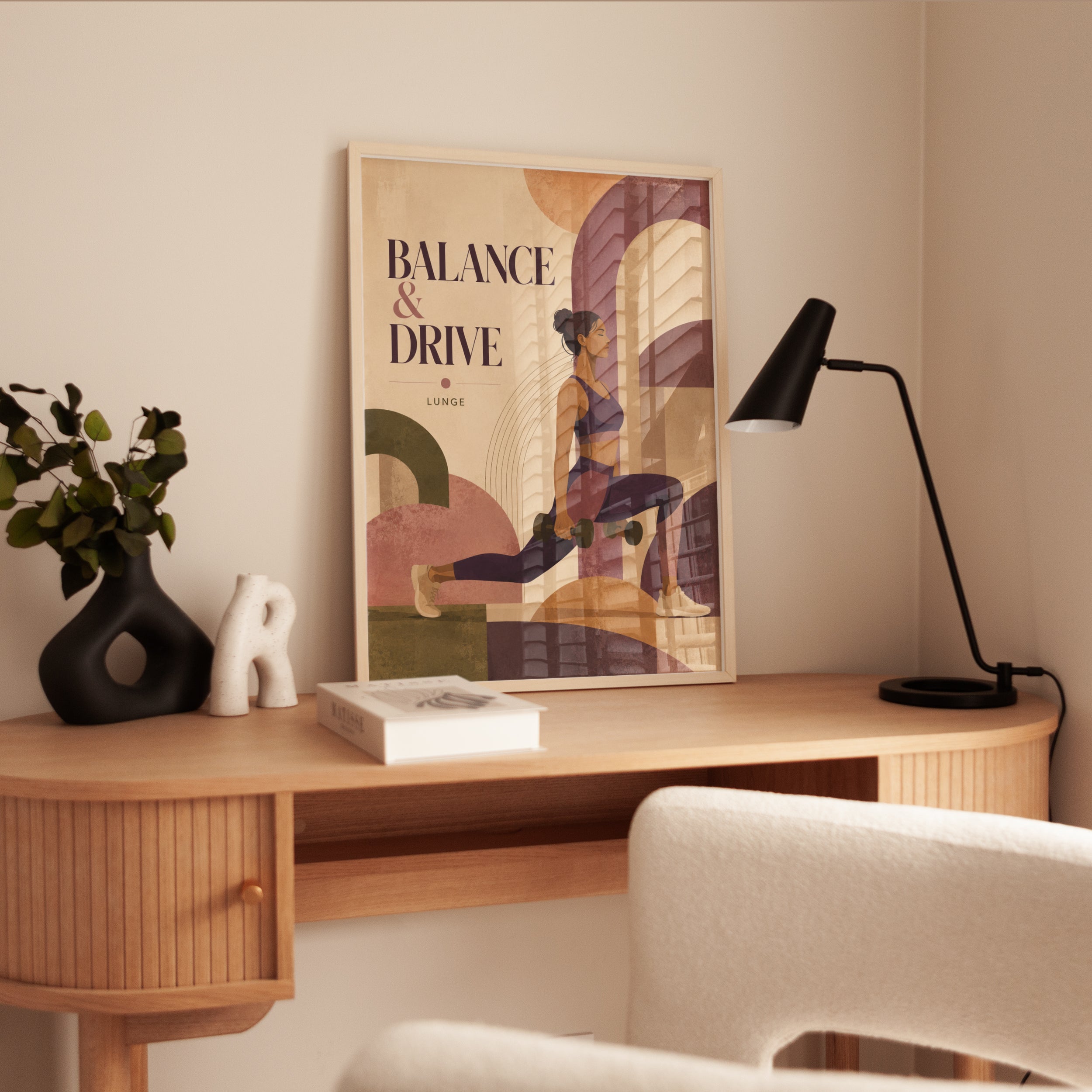 Fitness Lunge Exercise Poster: Art Deco Geometric Workout Print - interior
