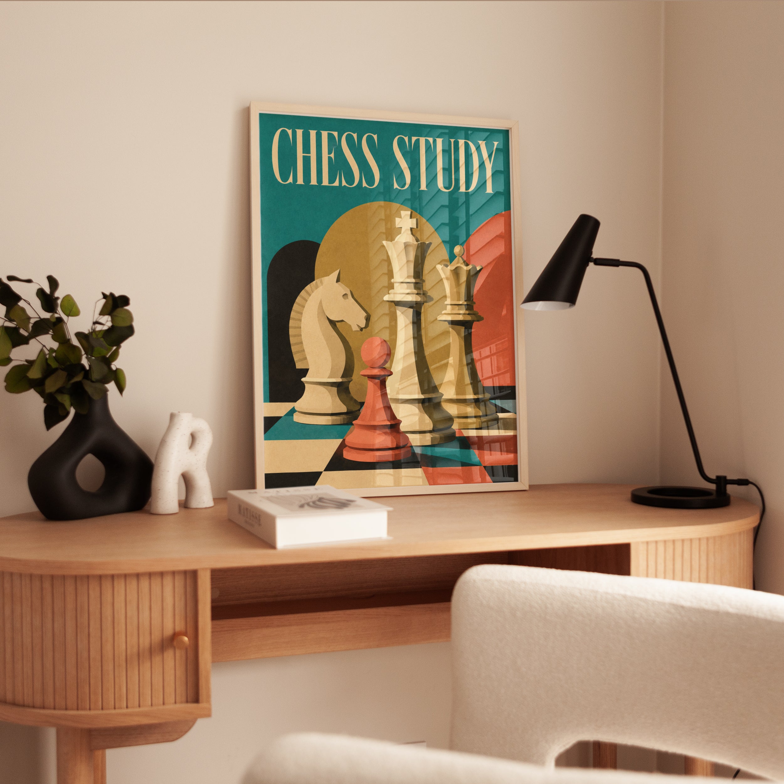 Chess Study Vintage Print — Mid-Century Retro Poster - interior
