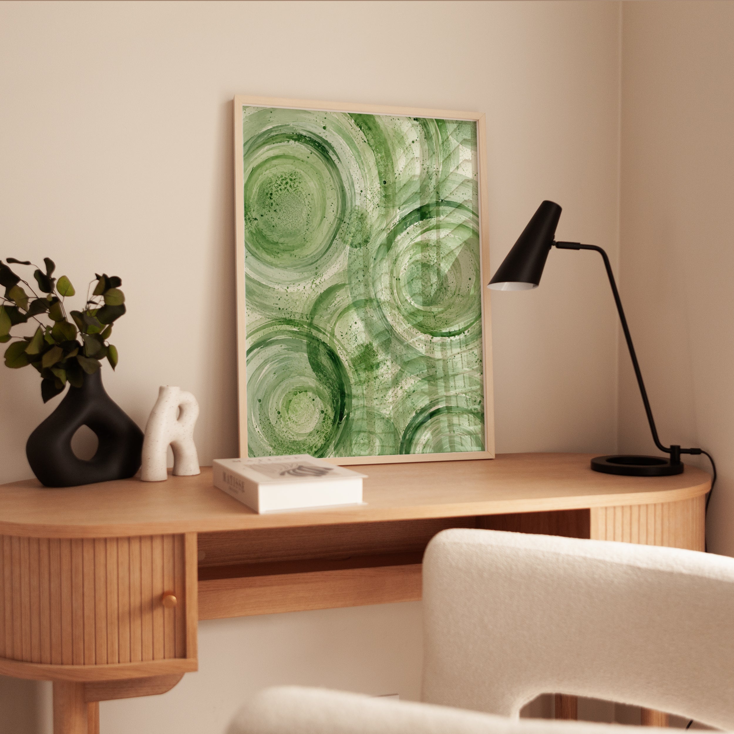 Green Abstract Wall Art – Organic Circle Print - interior