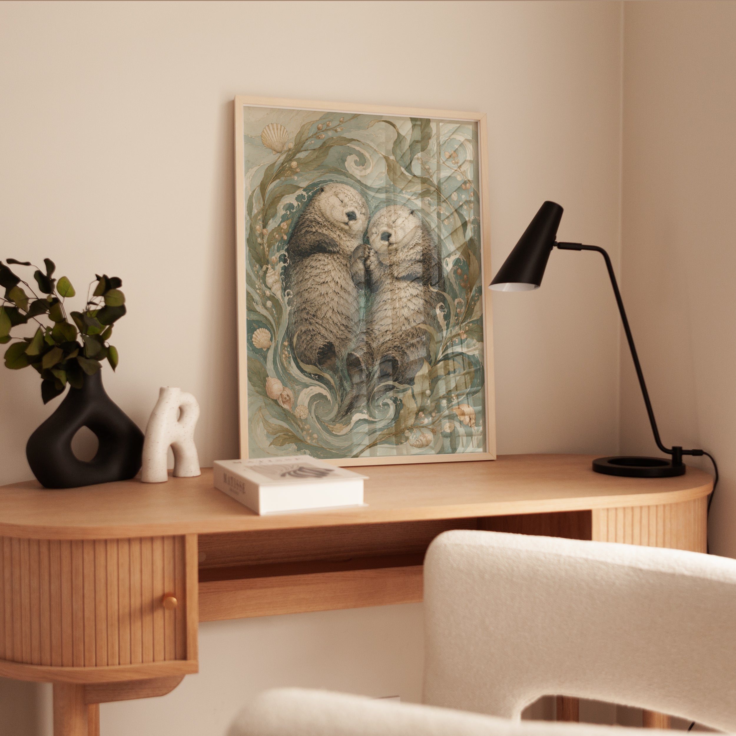Sea Otters Holding Hands Art Print: Art Nouveau Ocean Wildlife - interior