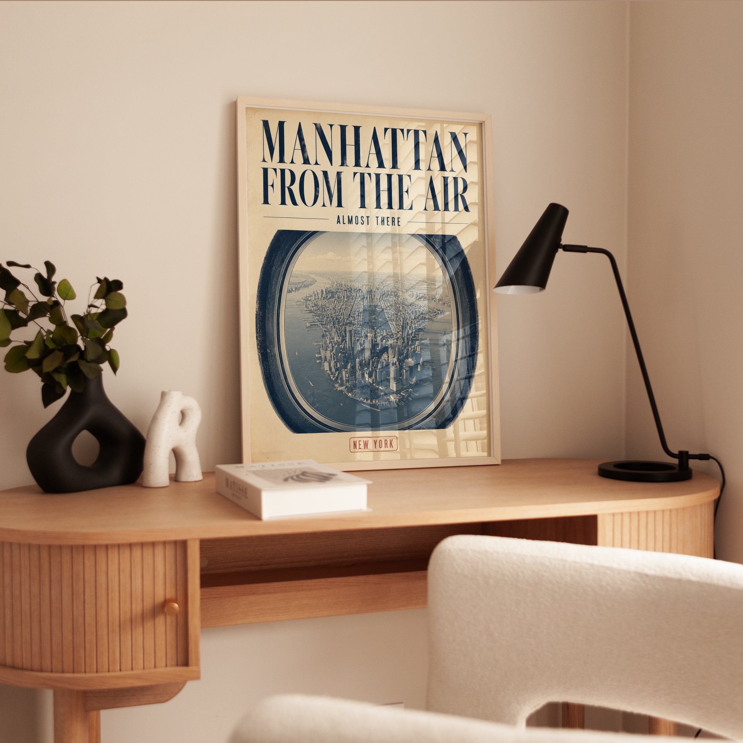 Manhattan Aerial View Poster: Vintage Travel Art Print - interior