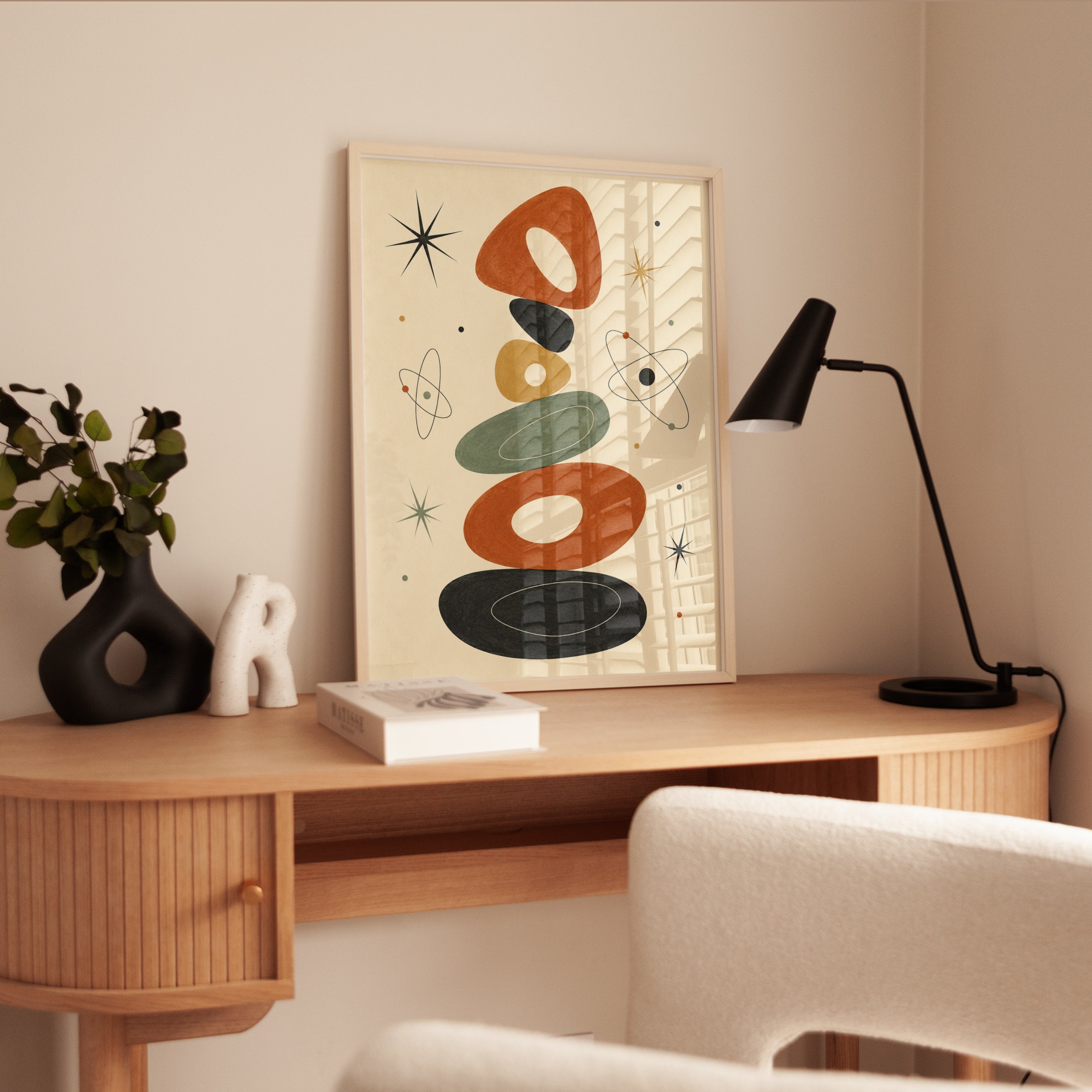 Mid-Century Modern Atomic Balance Print: Retro Geometric Art - interior