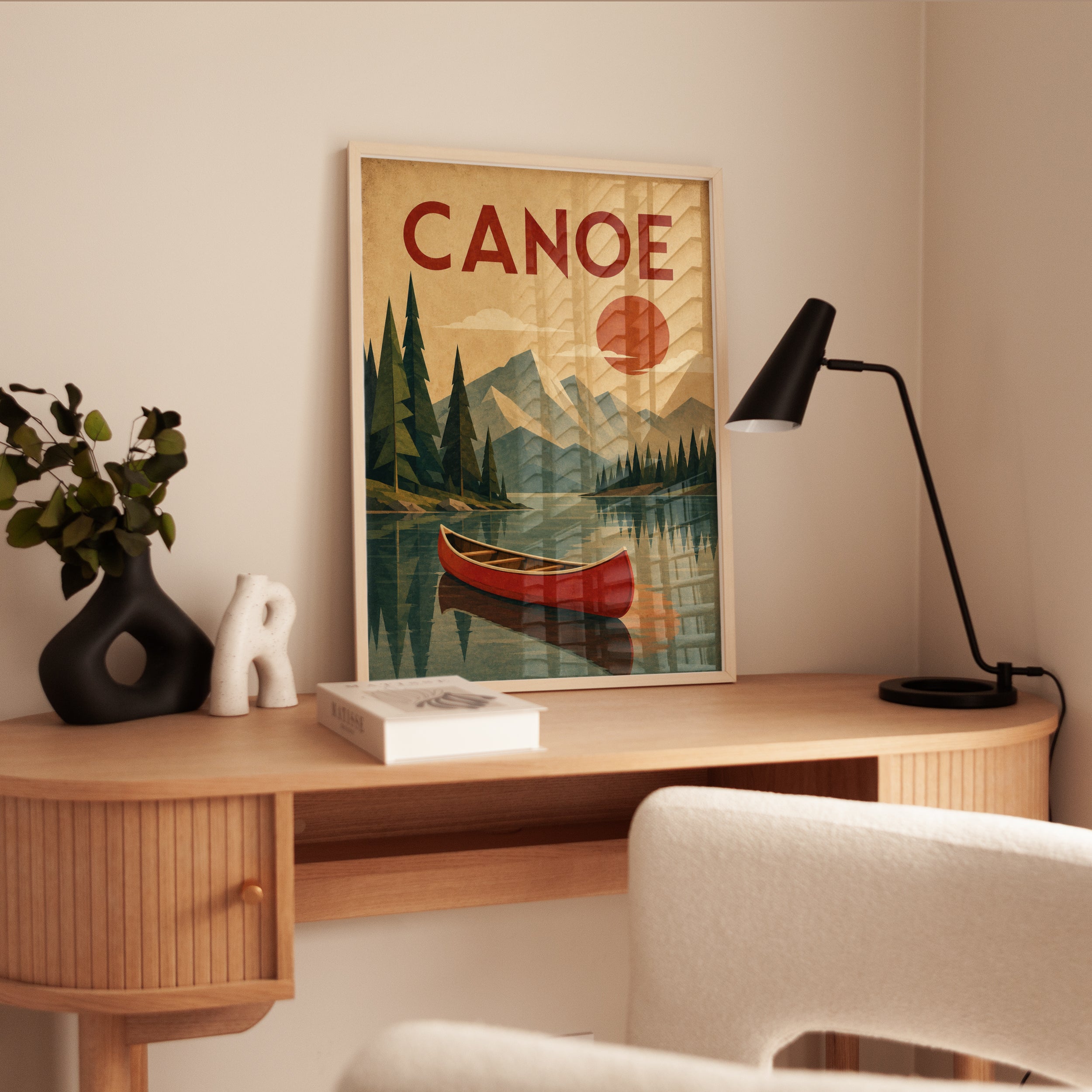 Vintage Canoe Poster – Retro Lake Wall Art - interior