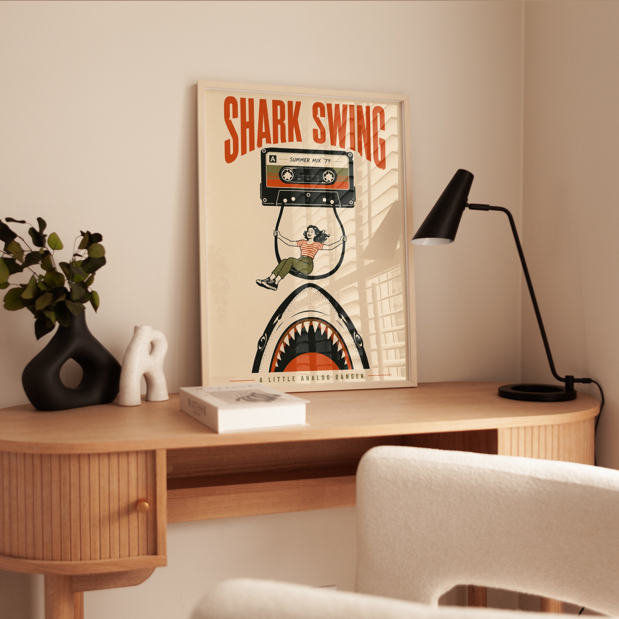 Shark Swing Retro Poster: Vintage Summer Mix Cassette Art Print - interior