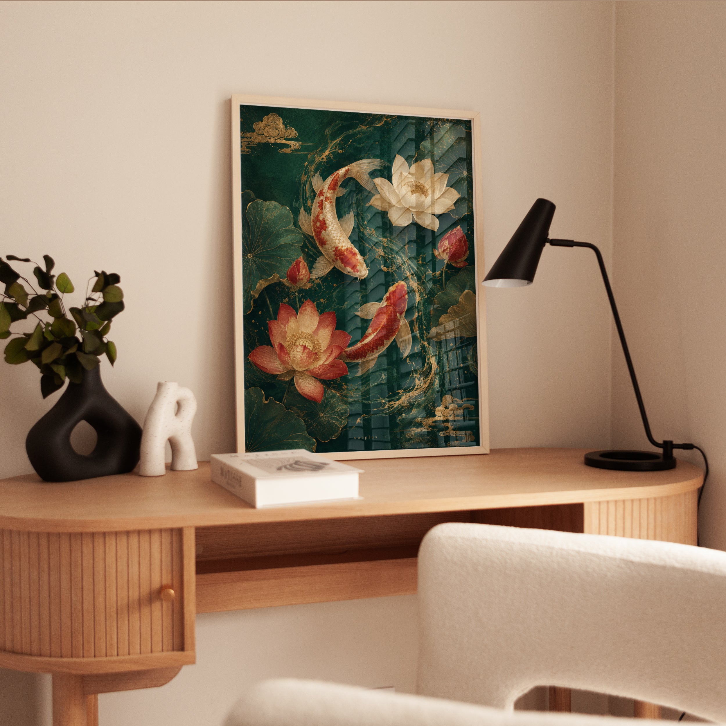Koi Fish Wall Art – Lotus Flower Print - interior