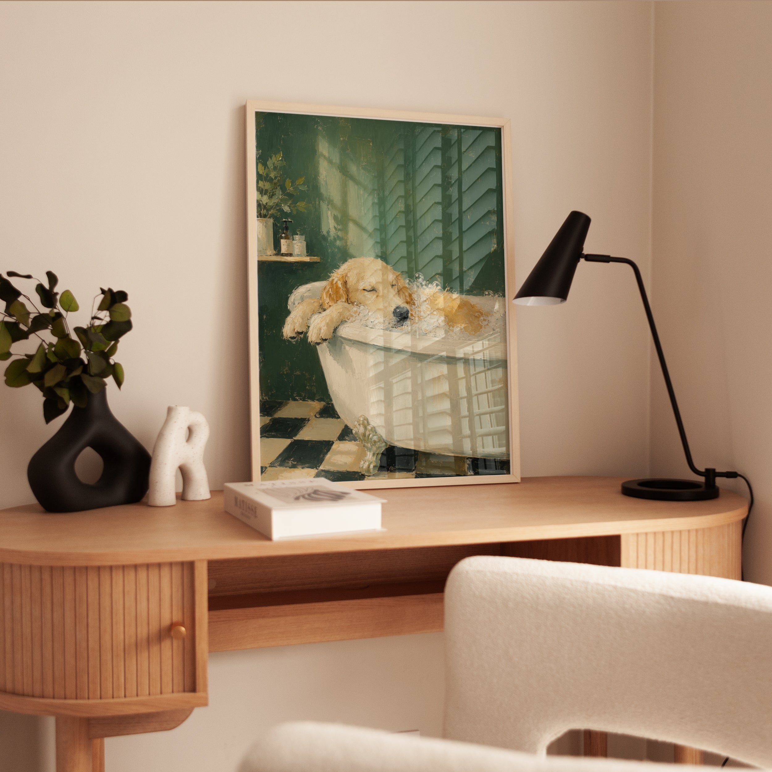 Golden Retriever Bath Print - interior