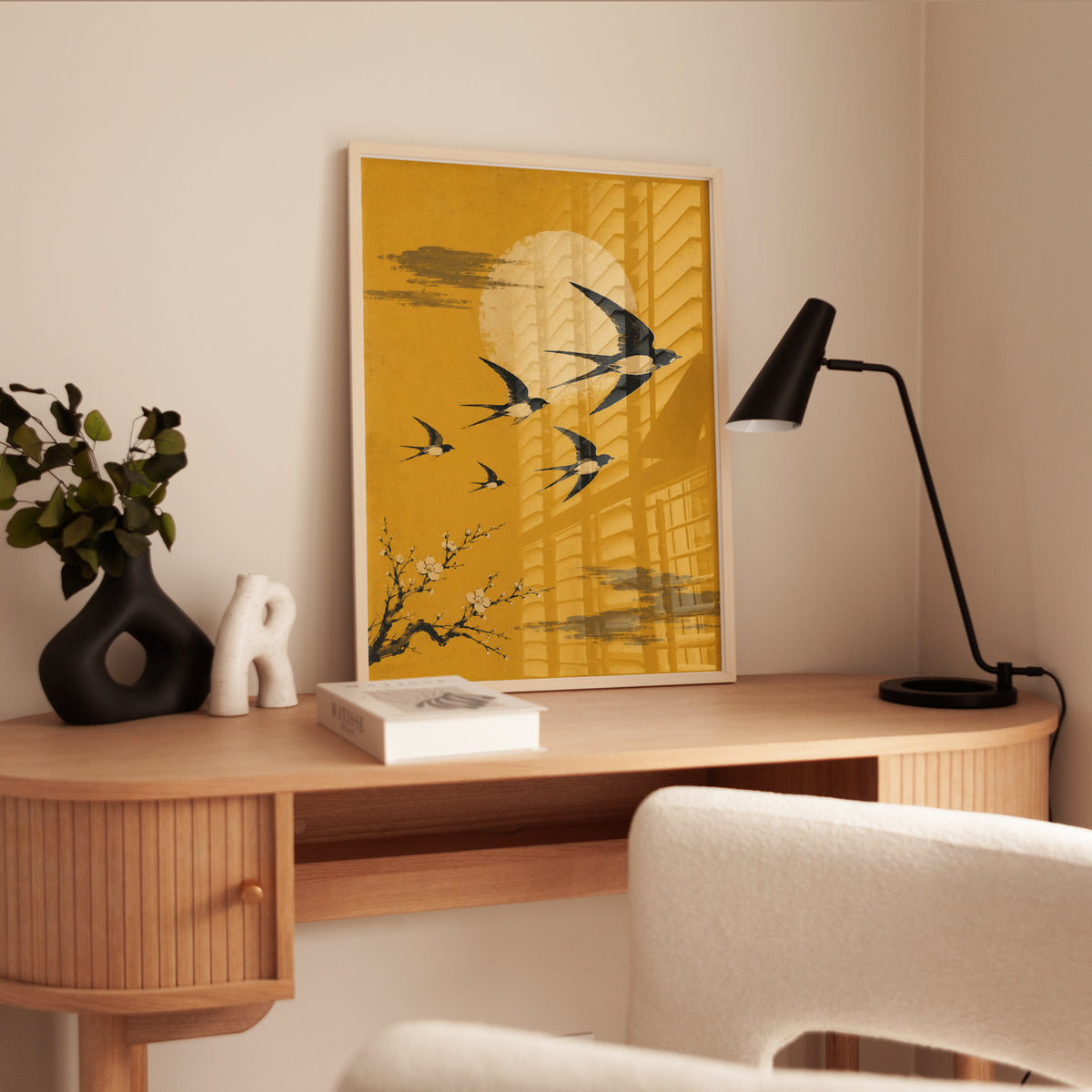 Vintage Japanese Swallows Print - interior