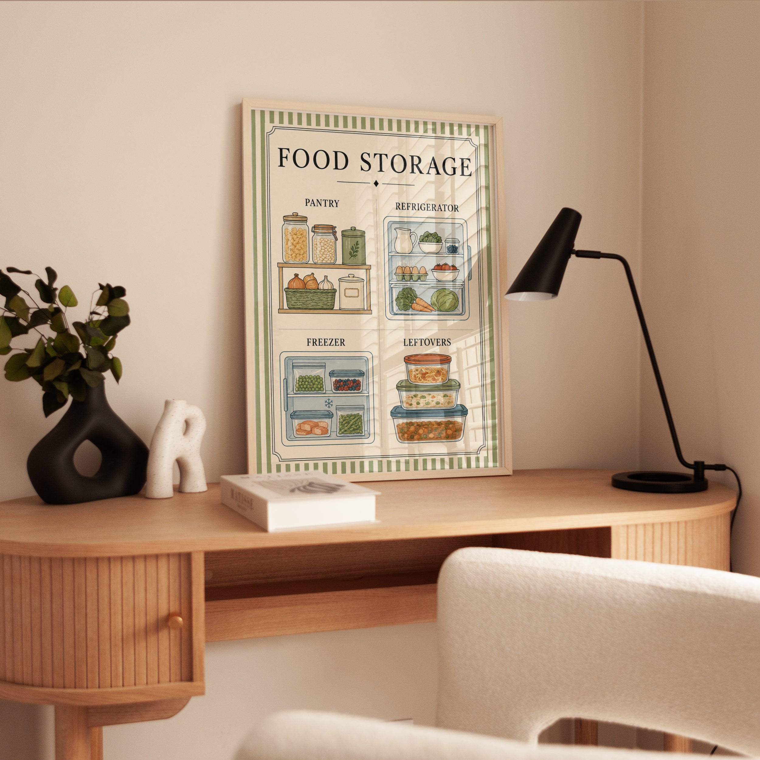 Food Storage Kitchen Guide Print: Vintage Educational Poster - interior