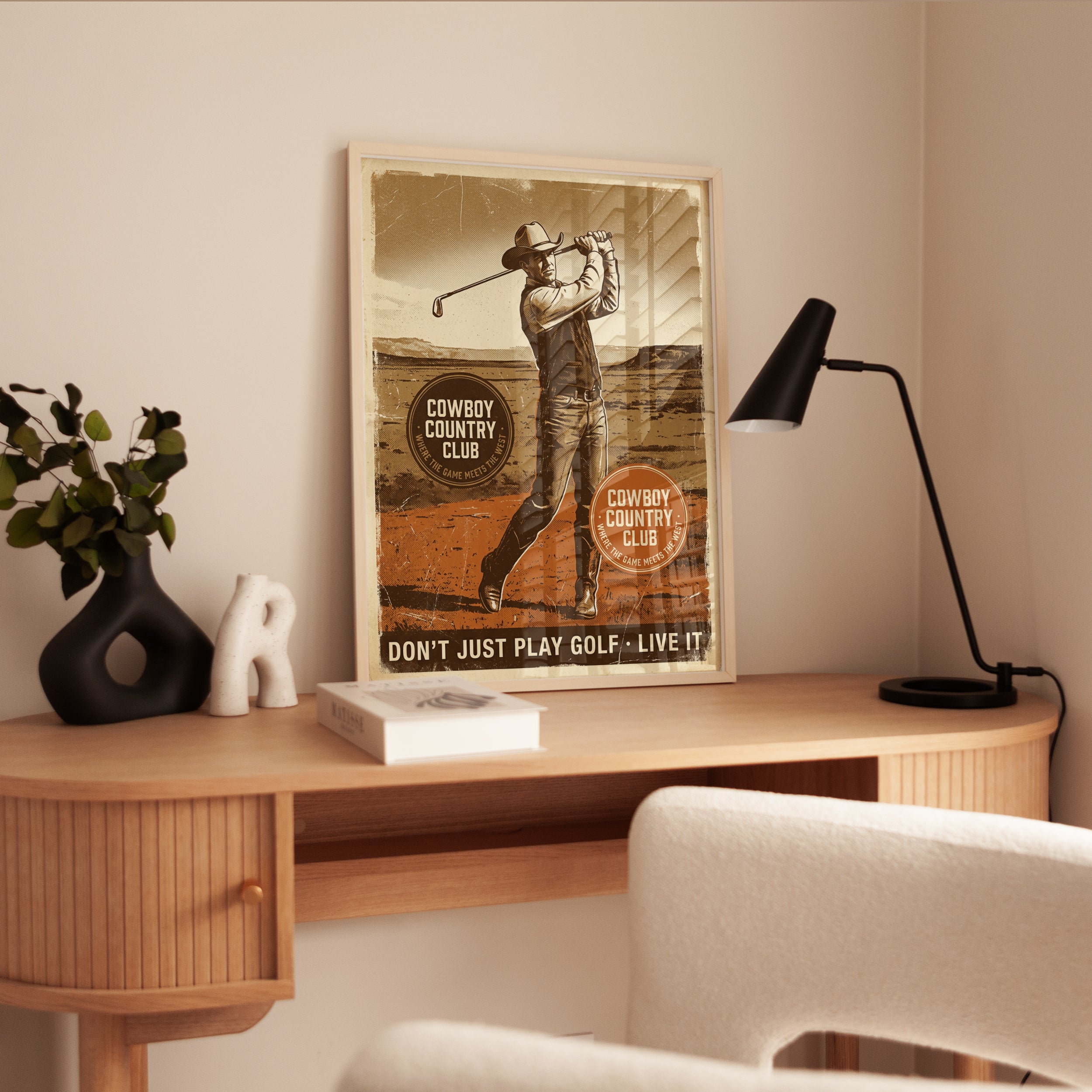 Cowboy Golfer Wall Art: Vintage Western Sports Poster - interior