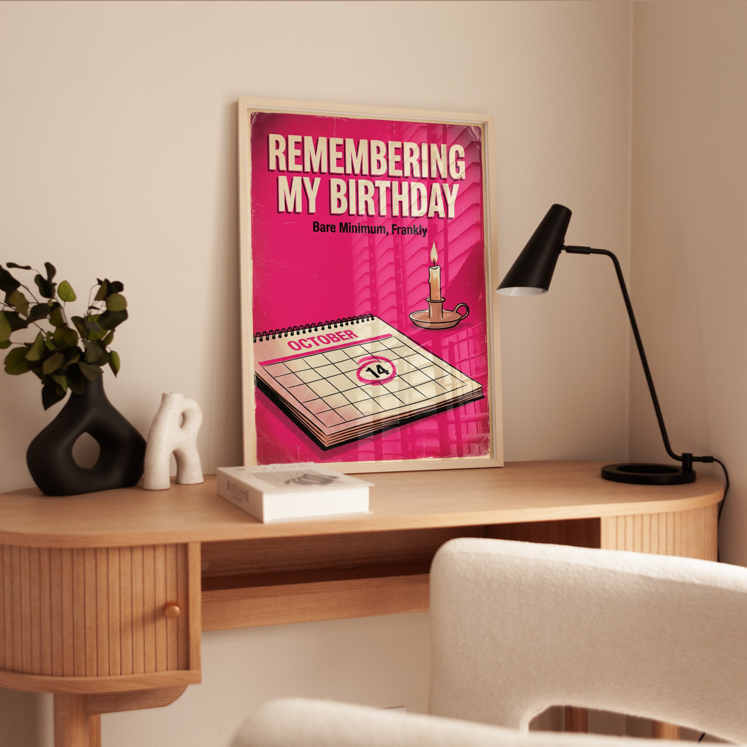 Remembering My Birthday: Retro Pink Humor Poster - interior