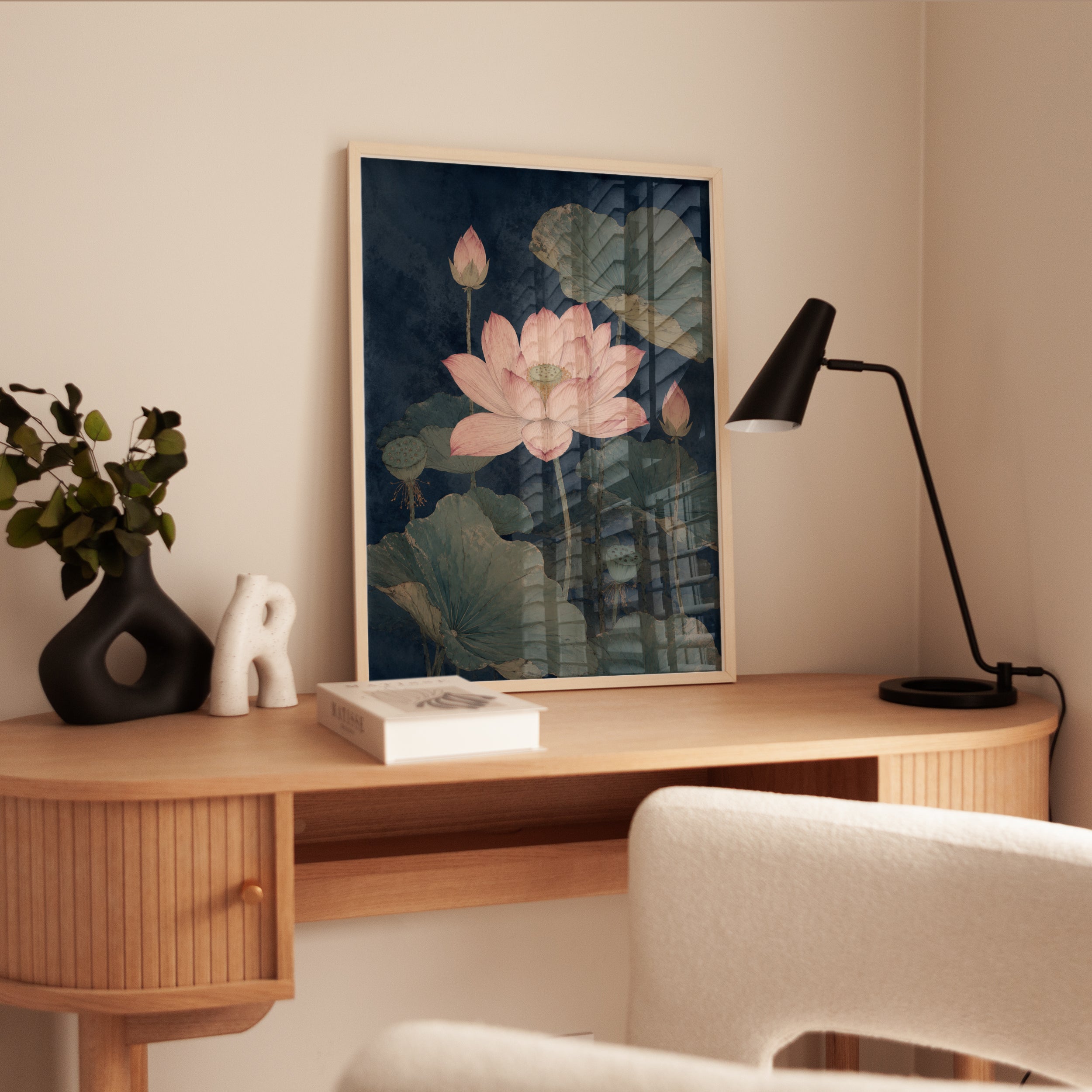 Lotus Flower Botanical Print — Vintage Asian-Inspired Water Lily - interior