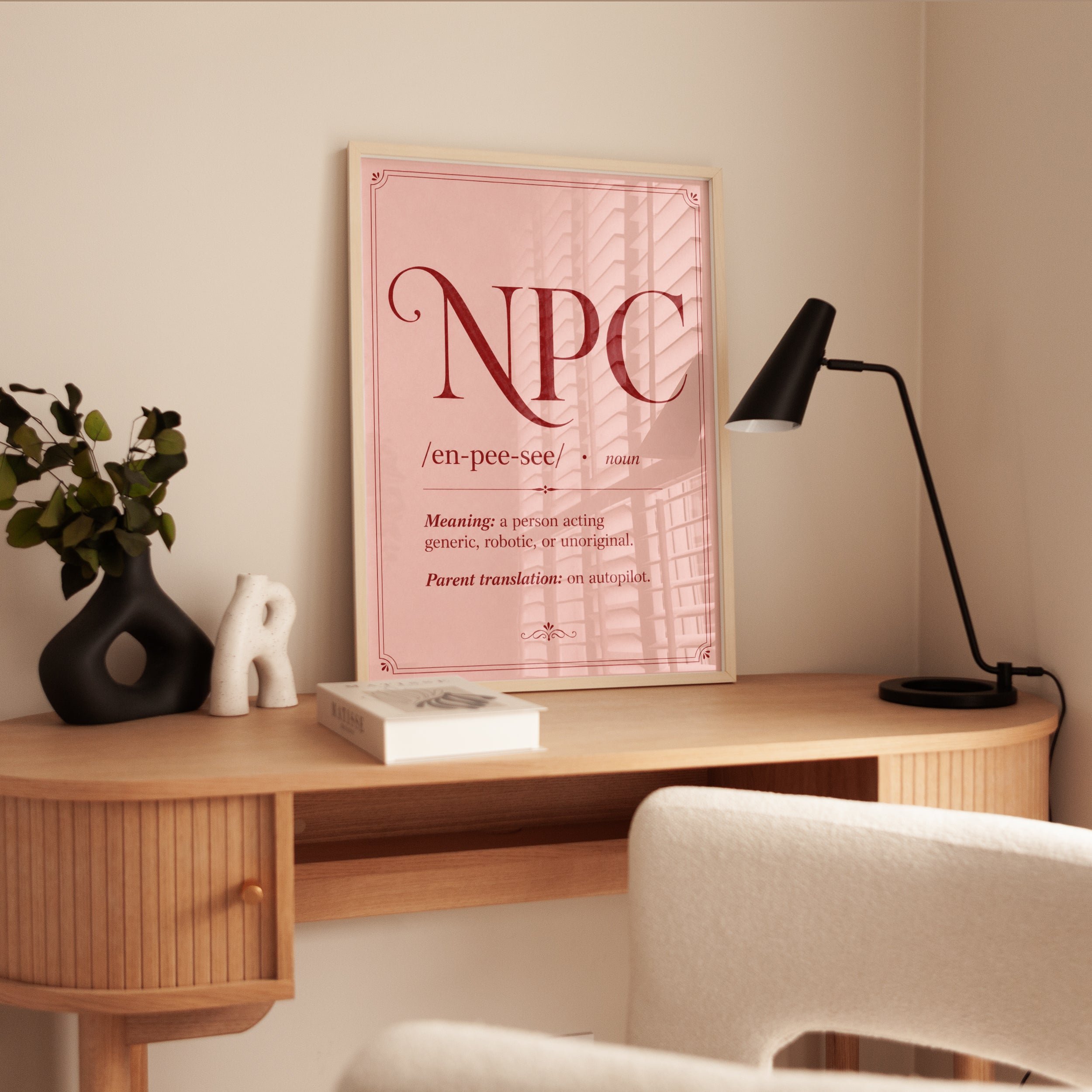 NPC Definition Typography Print: Pink Dictionary Art Poster - interior