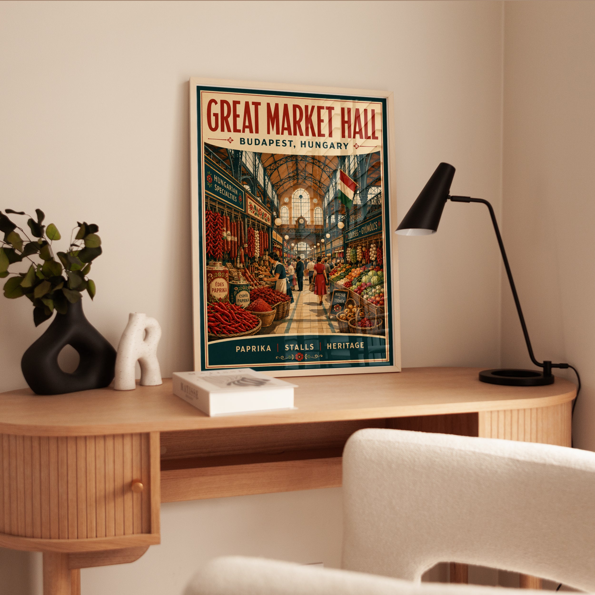 Market Hall Budapest Travel Print – Vintage Hungarian Market Art - interior