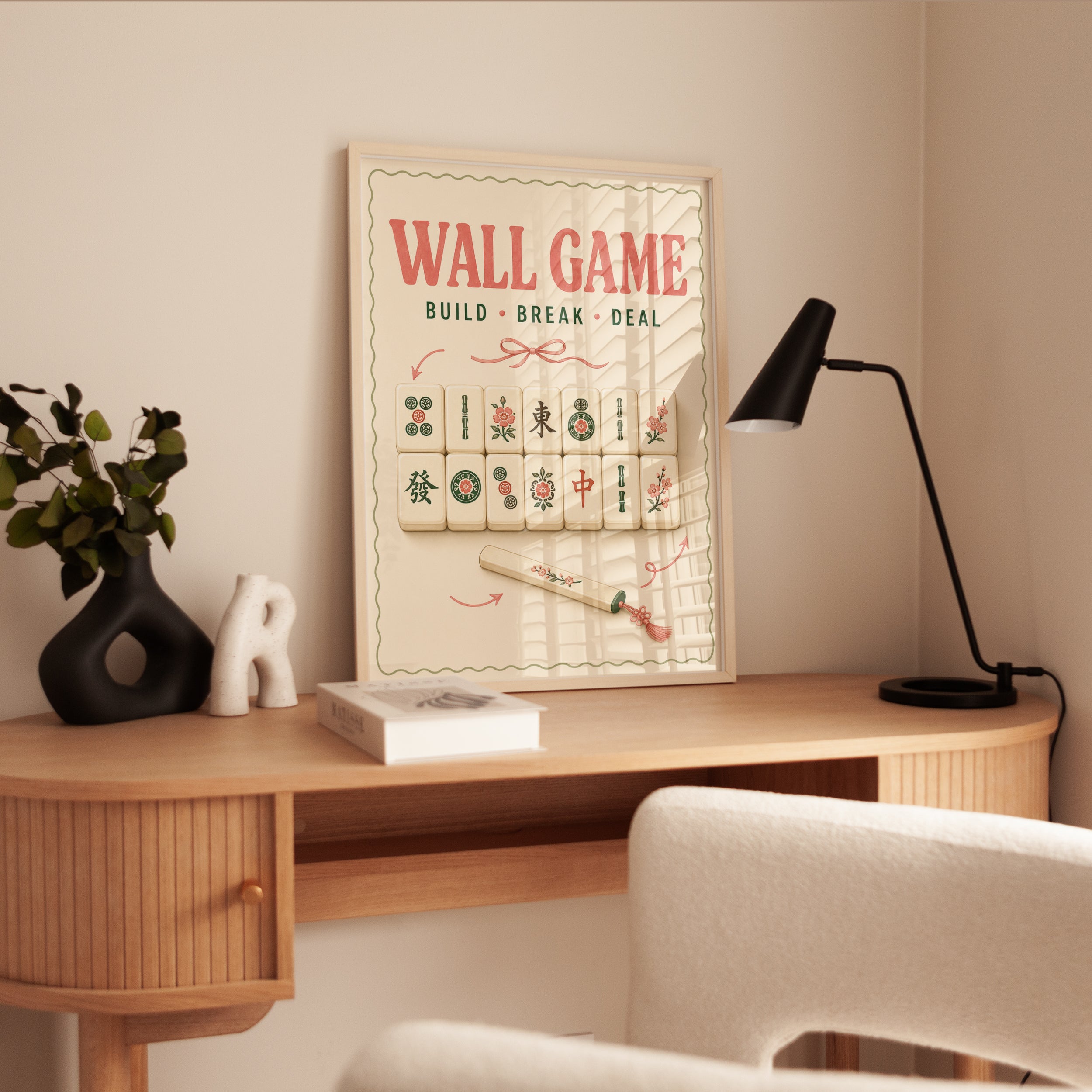 Mahjong Wall Game Poster: Vintage Asian Gaming Art Print - interior
