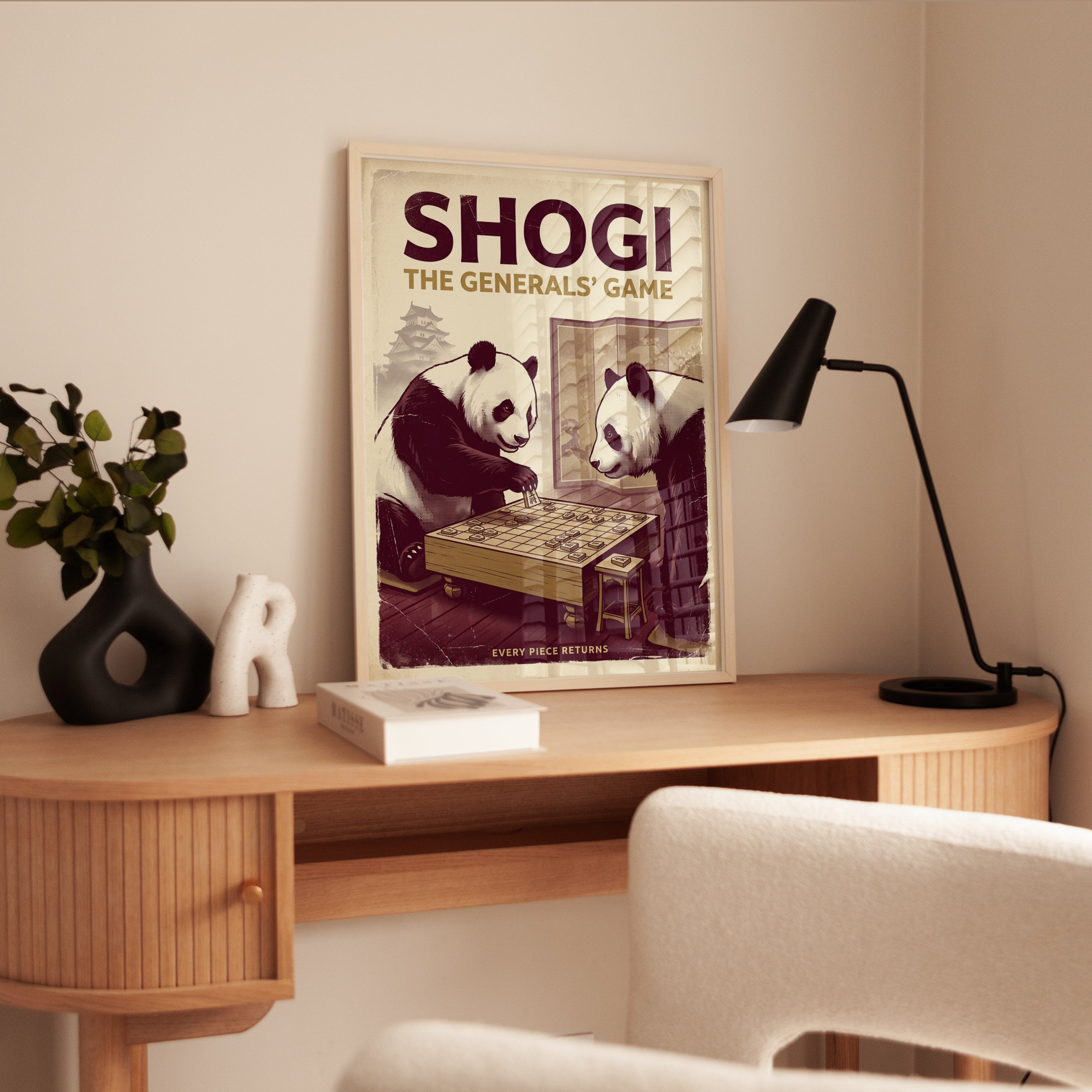 Shogi Pandas Art Print: Vintage Japanese Board Game Poster - interior