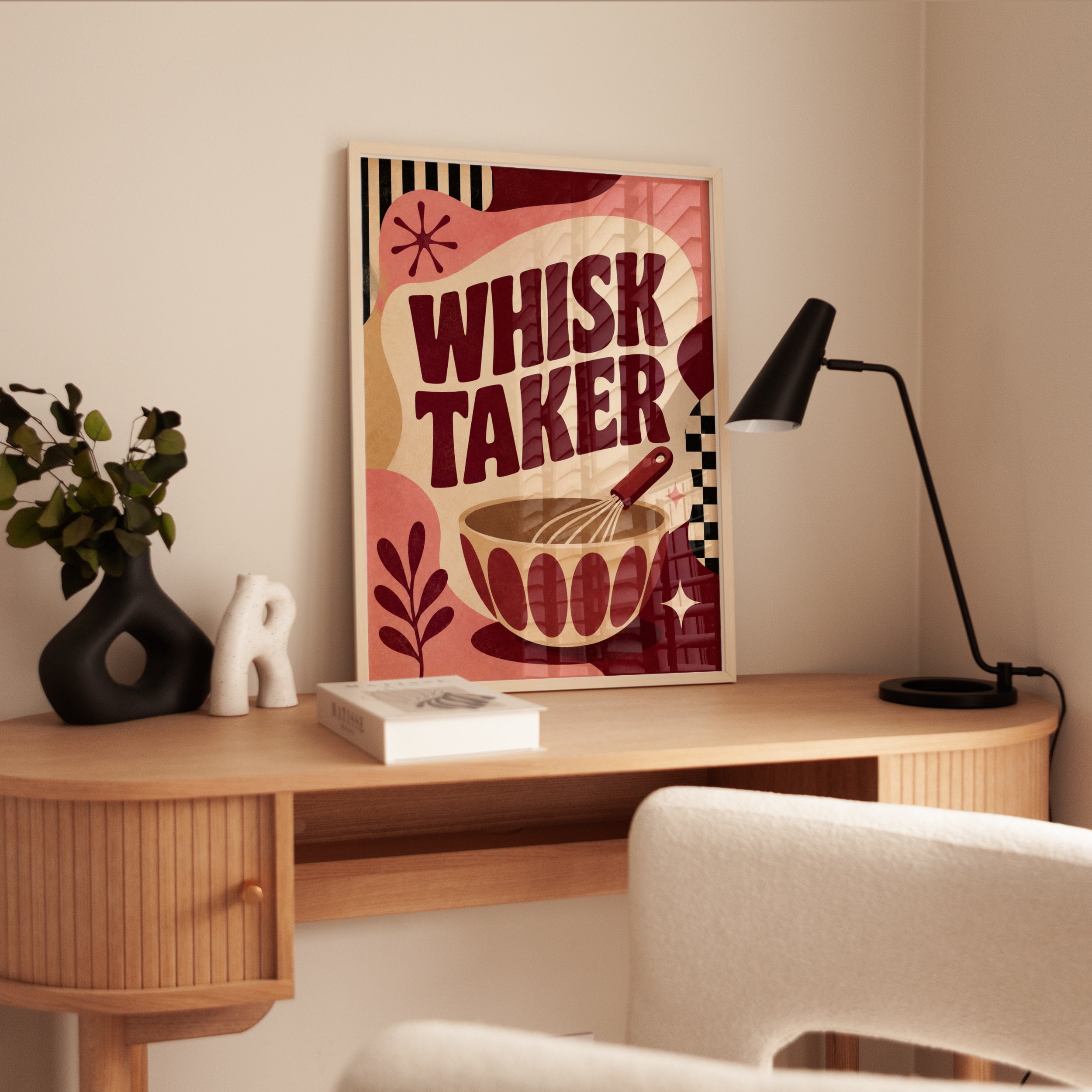Whisk Taker Retro Kitchen Print: Mid-Century Modern Coral Design - interior