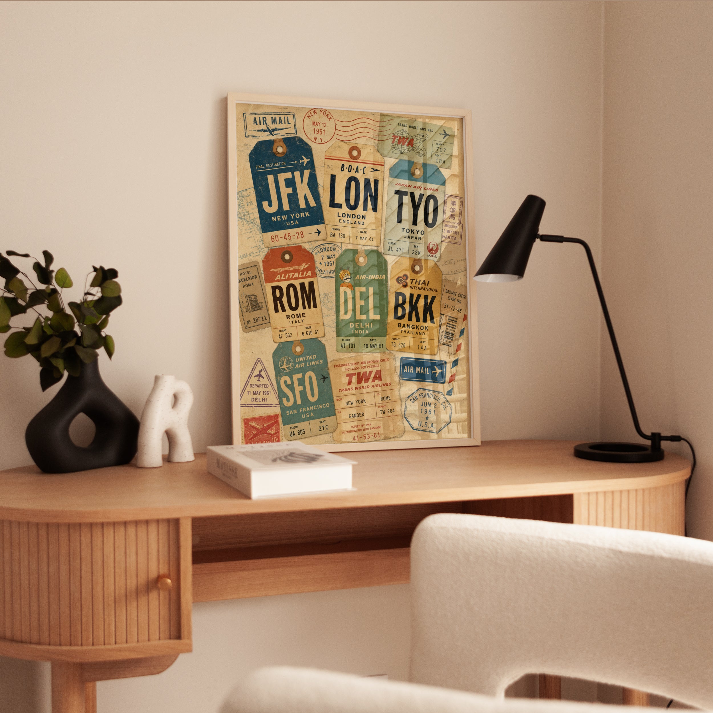 Vintage Luggage Tag Print – Travel Wall Art - interior